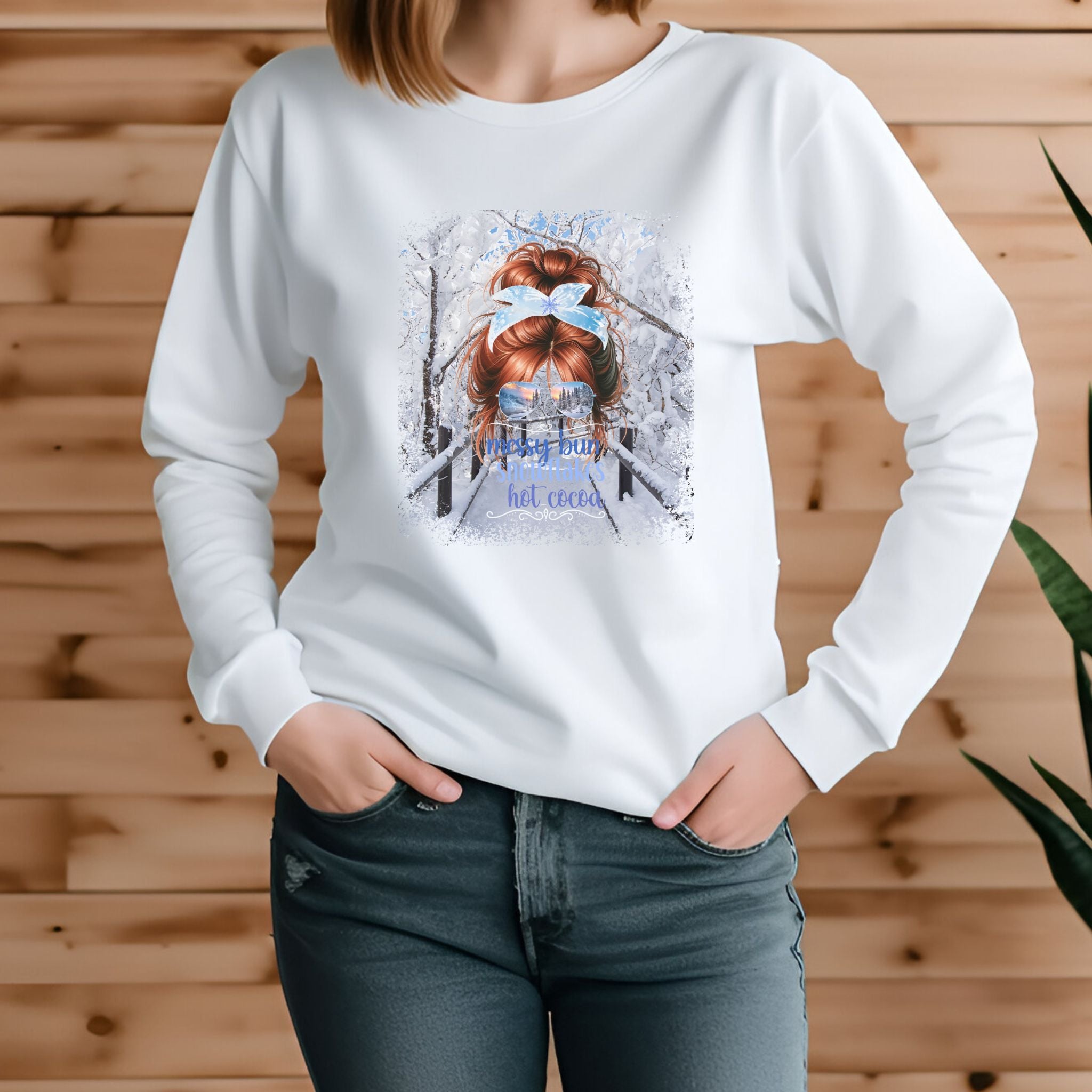 Messy Bun Winter Hike, Red Hair Messy Bun, Unisex Jersey Long Sleeve Tee