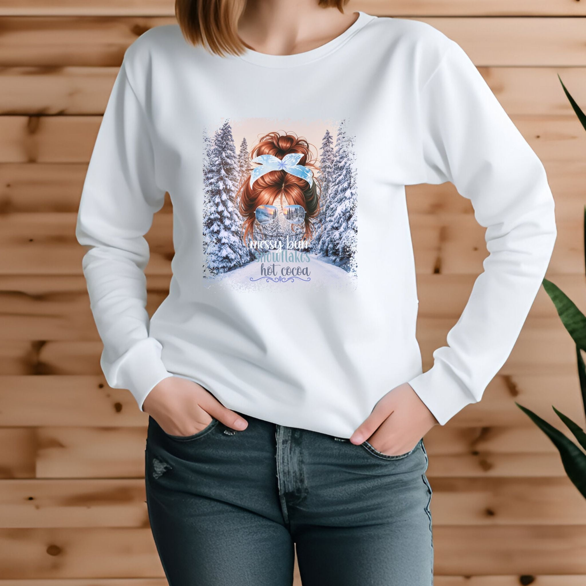 Messy Bun Winter Trail, Red Hair Messy Bun, Unisex Jersey Long Sleeve Tee