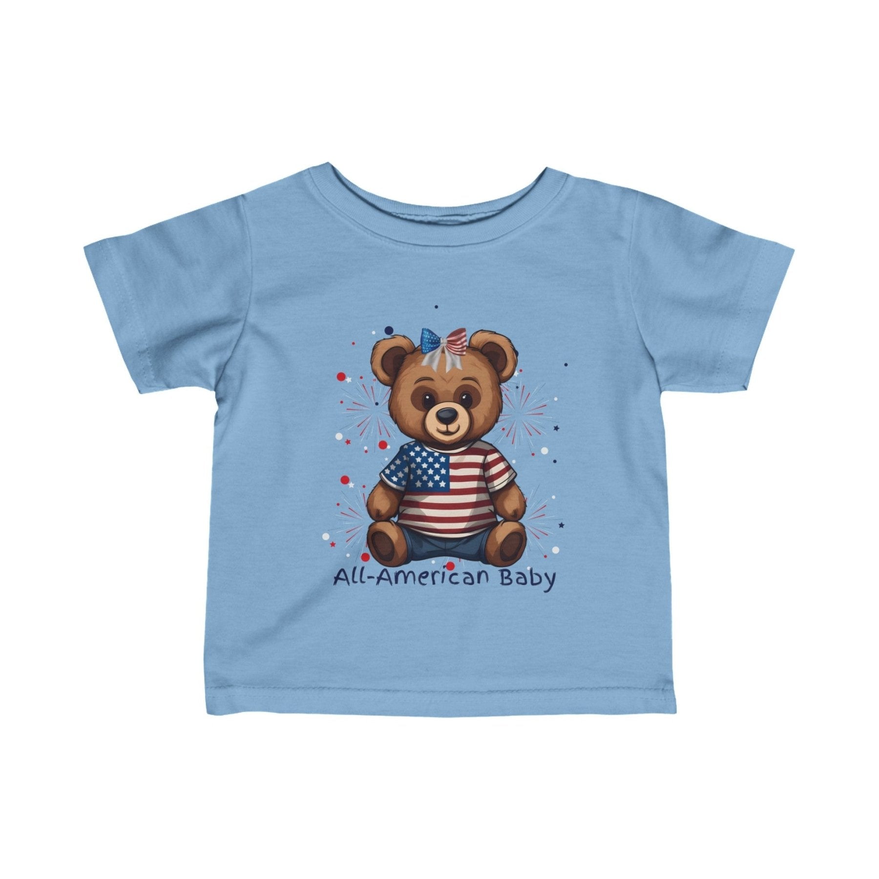 All American Baby, Bear with Bow, Infant Fine Jersey Tee, 6M-24M - Janlyn's Crafts