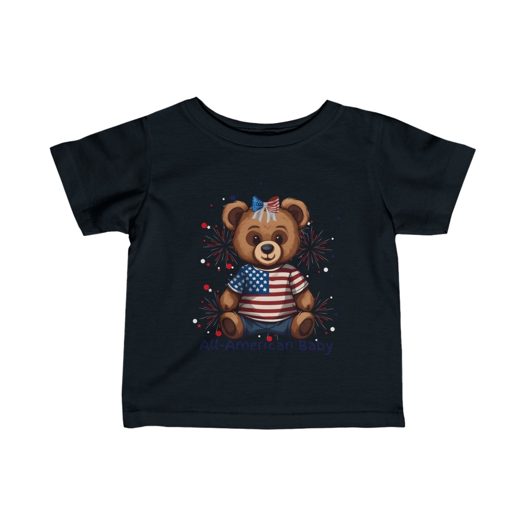 All American Baby, Bear with Bow, Infant Fine Jersey Tee, 6M-24M - Janlyn's Crafts