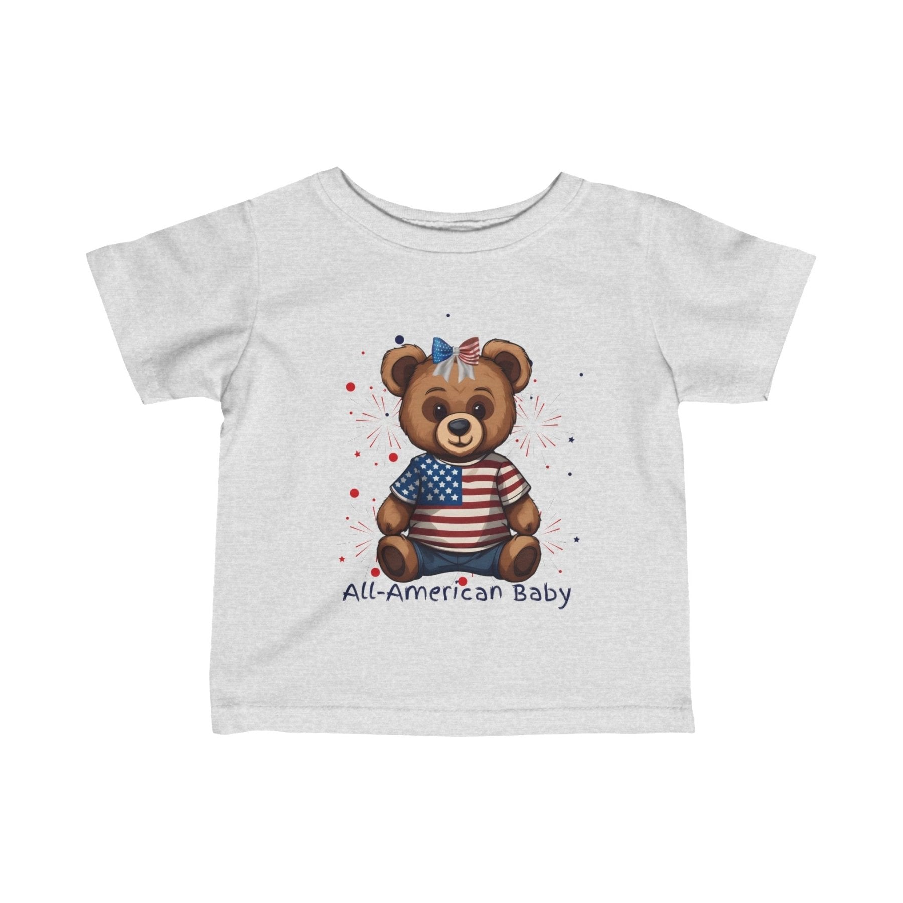 All American Baby, Bear with Bow, Infant Fine Jersey Tee, 6M-24M - Janlyn's Crafts