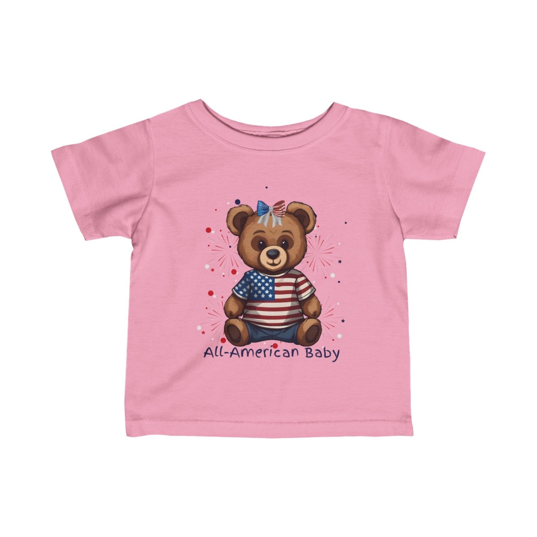 All American Baby, Bear with Bow, Infant Fine Jersey Tee, 6M-24M - Janlyn's Crafts