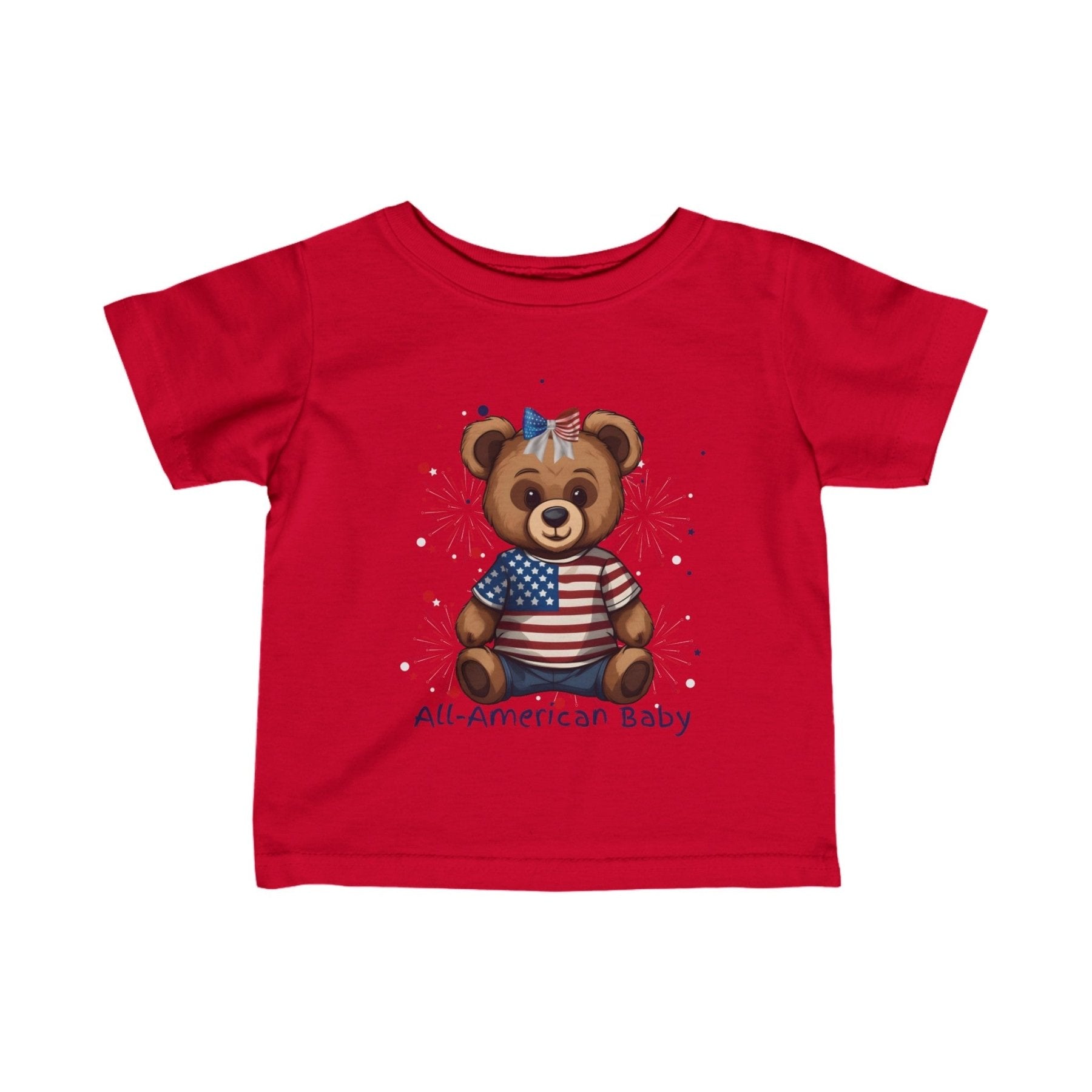 All American Baby, Bear with Bow, Infant Fine Jersey Tee, 6M-24M - Janlyn's Crafts