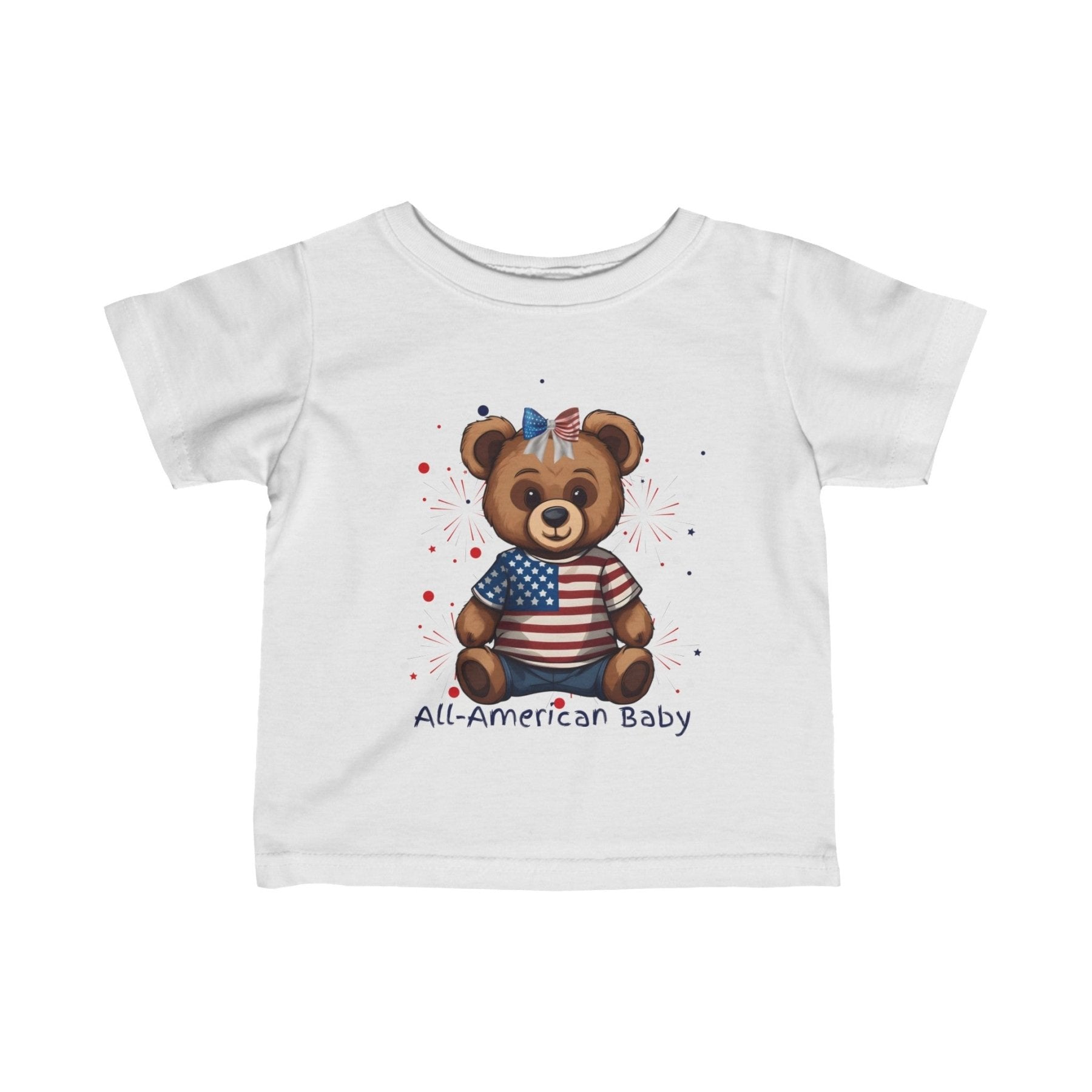 All American Baby, Bear with Bow, Infant Fine Jersey Tee, 6M-24M - Janlyn's Crafts