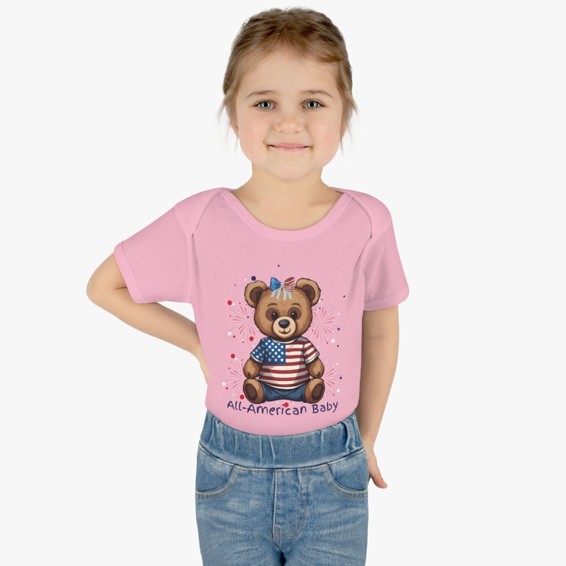 All American Baby, Bear with Bow, Onesie, Bodysuit, 0M-24M - Janlyn's Crafts