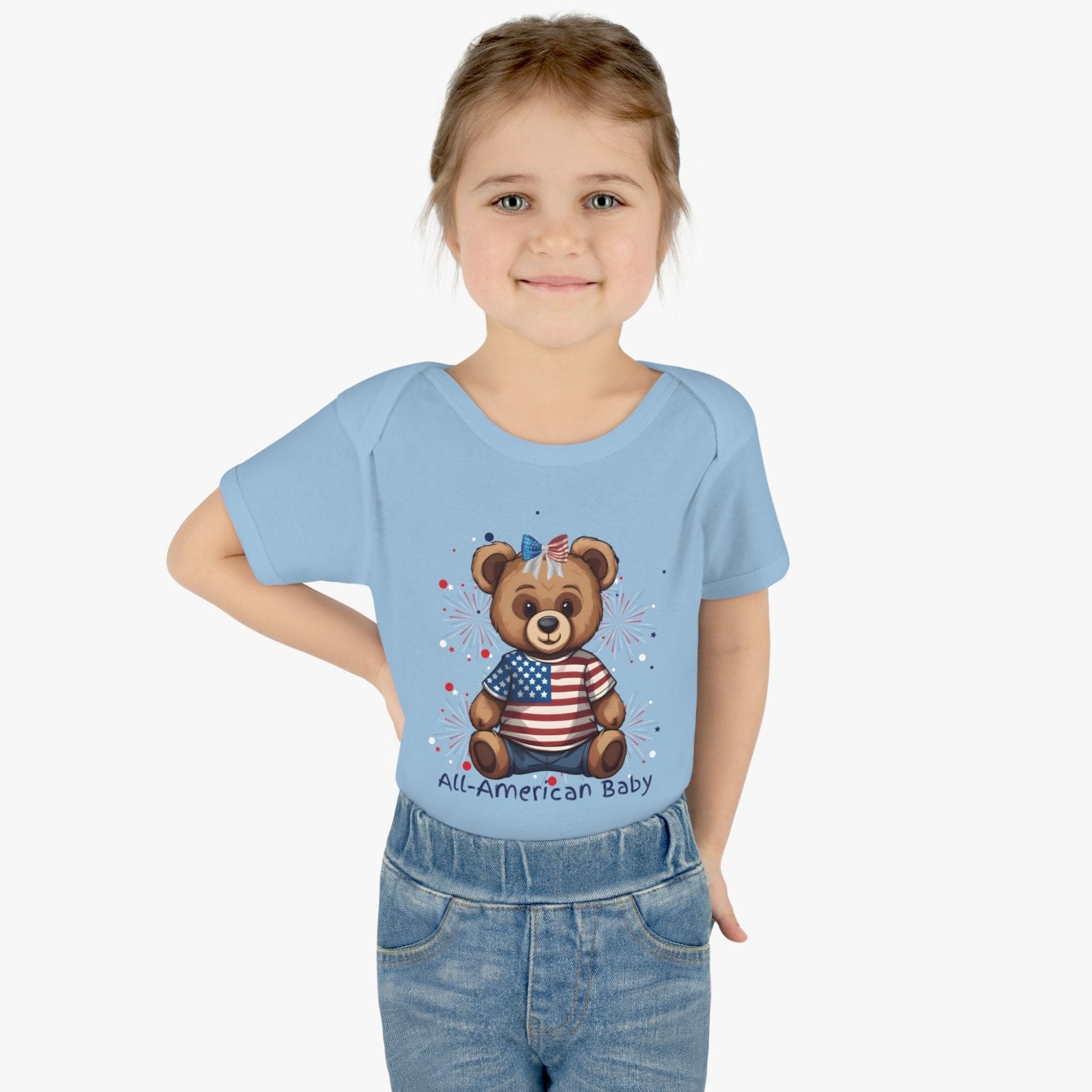 All American Baby, Bear with Bow, Onesie, Bodysuit, 0M-24M - Janlyn's Crafts