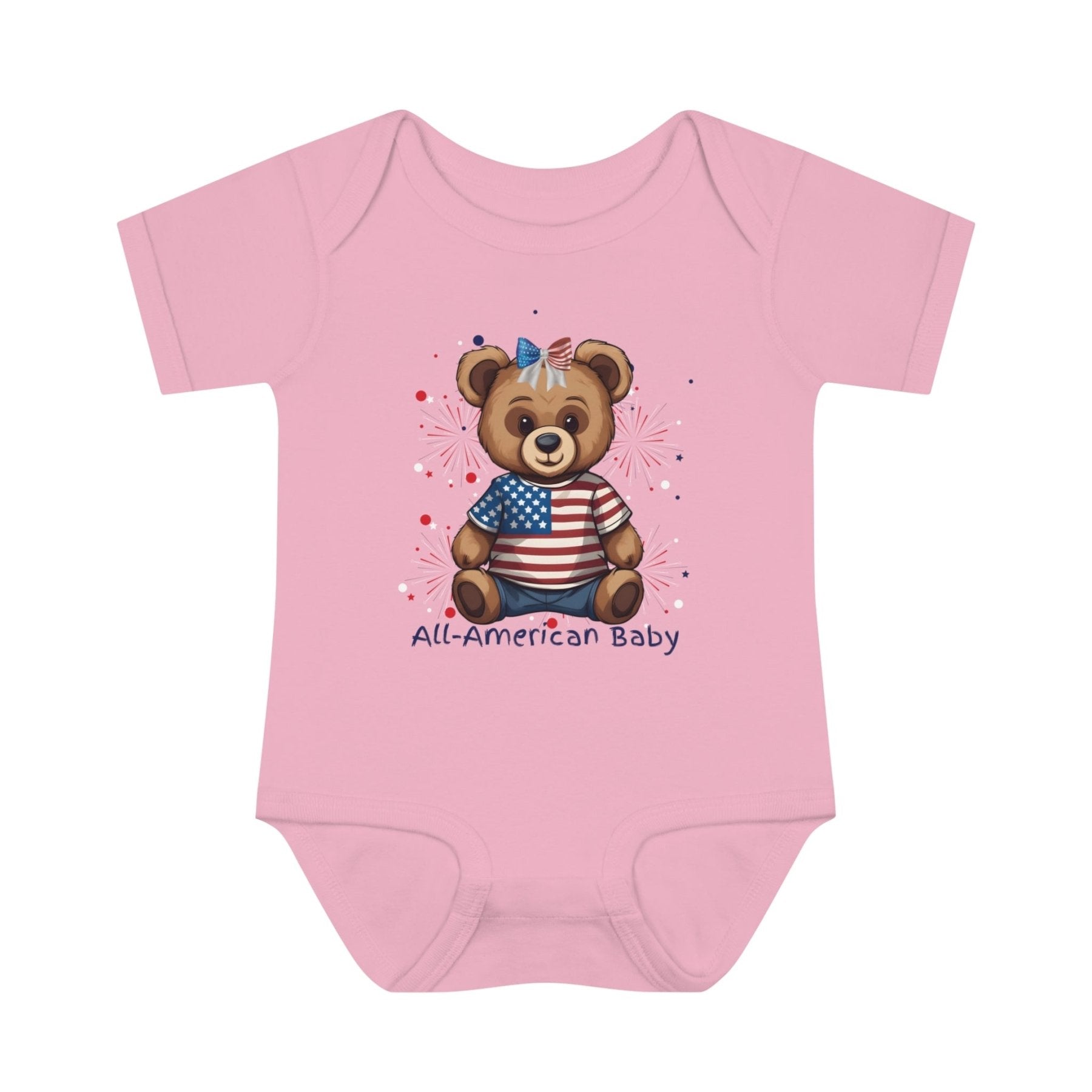 All American Baby, Bear with Bow, Onesie, Bodysuit, 0M-24M - Janlyn's Crafts