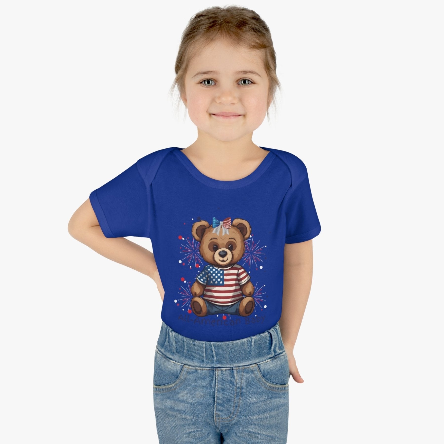 All American Baby, Bear with Bow, Onesie, Bodysuit, 0M-24M - Janlyn's Crafts