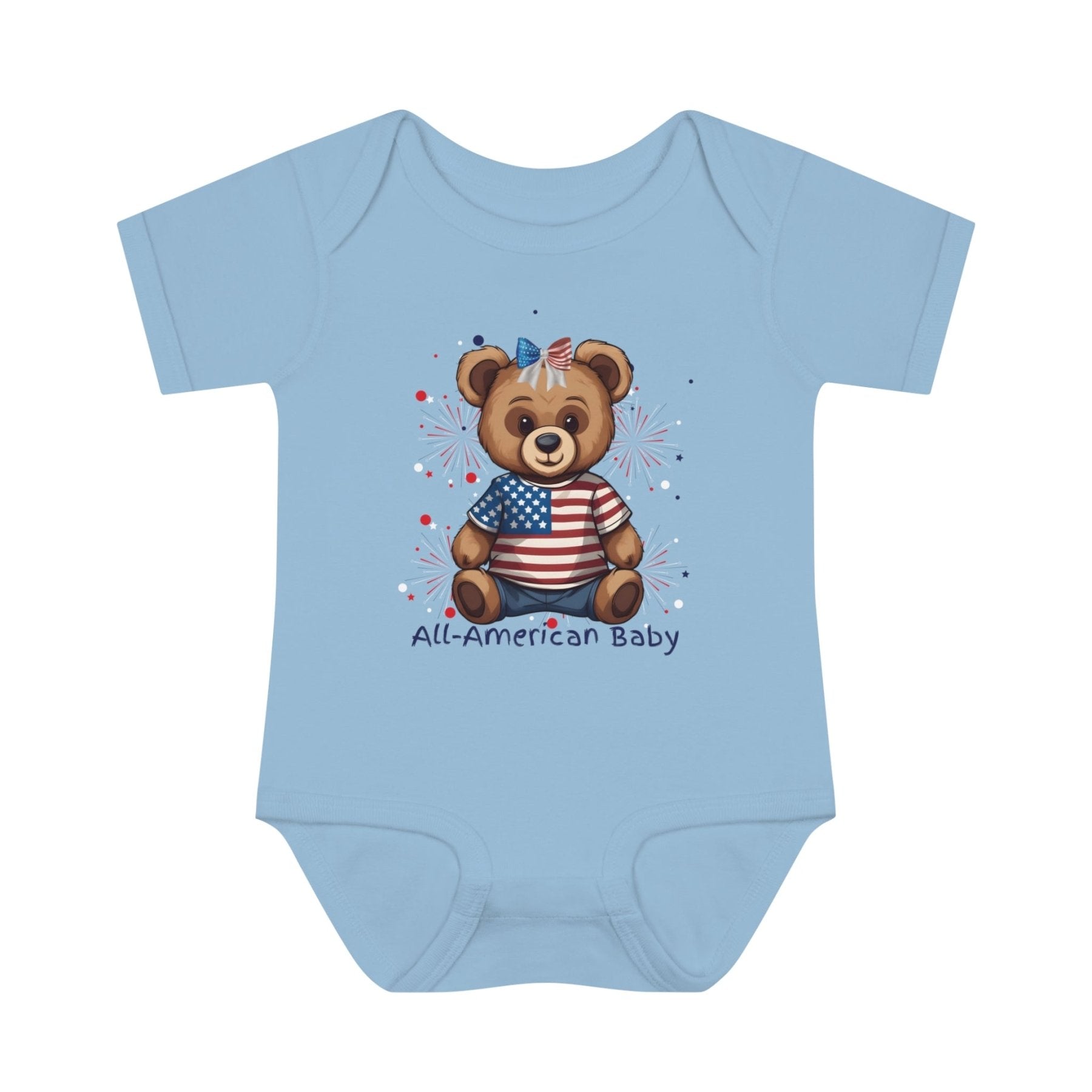 All American Baby, Bear with Bow, Onesie, Bodysuit, 0M-24M - Janlyn's Crafts