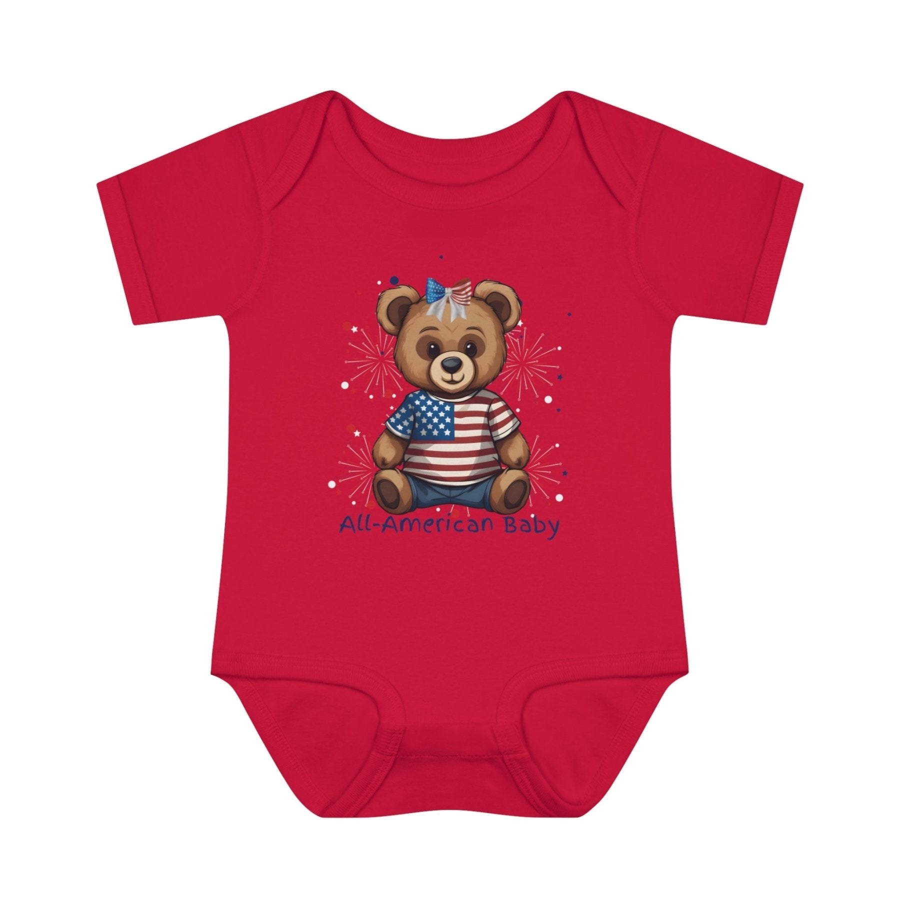 All American Baby, Bear with Bow, Onesie, Bodysuit, 0M-24M - Janlyn's Crafts