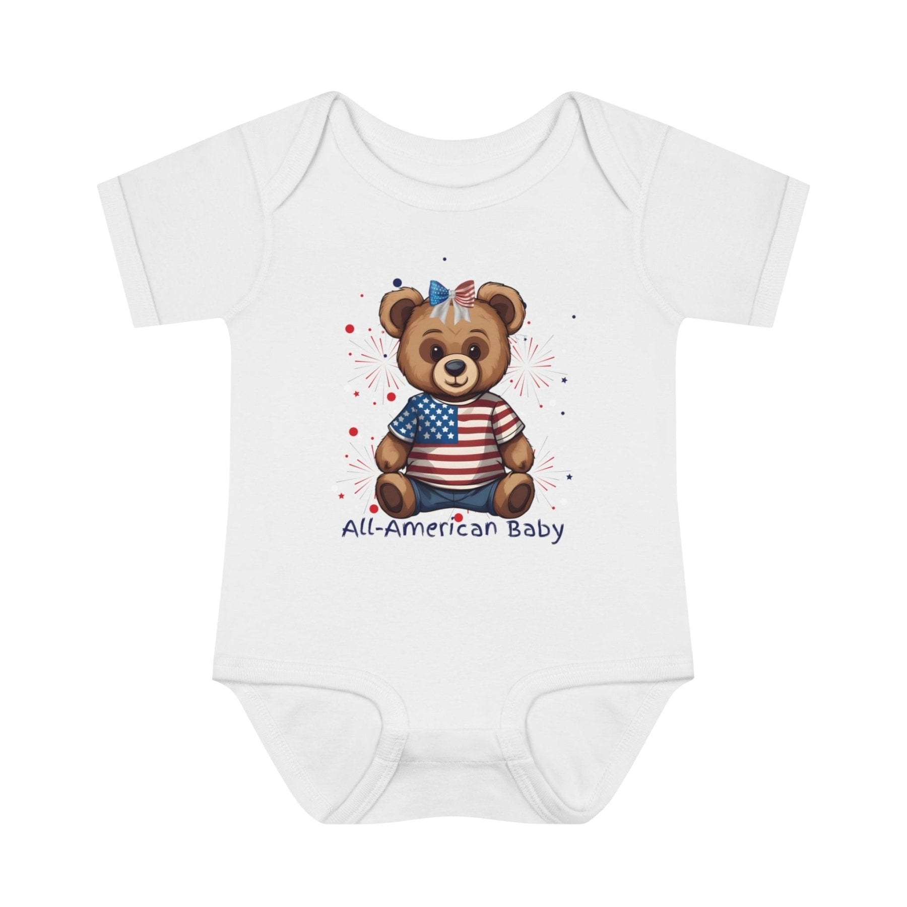 All American Baby, Bear with Bow, Onesie, Bodysuit, 0M-24M - Janlyn's Crafts