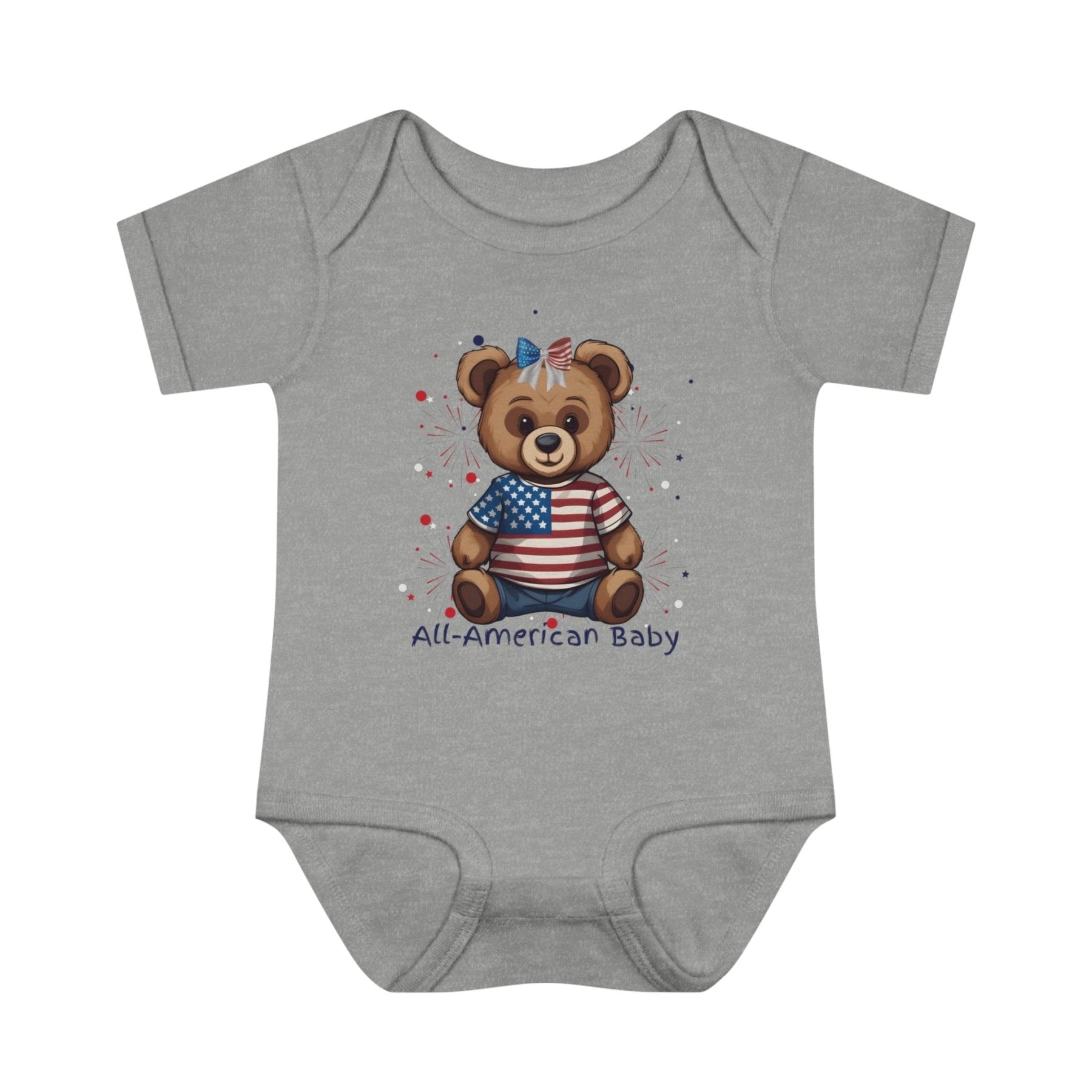 All American Baby, Bear with Bow, Onesie, Bodysuit, 0M-24M - Janlyn's Crafts