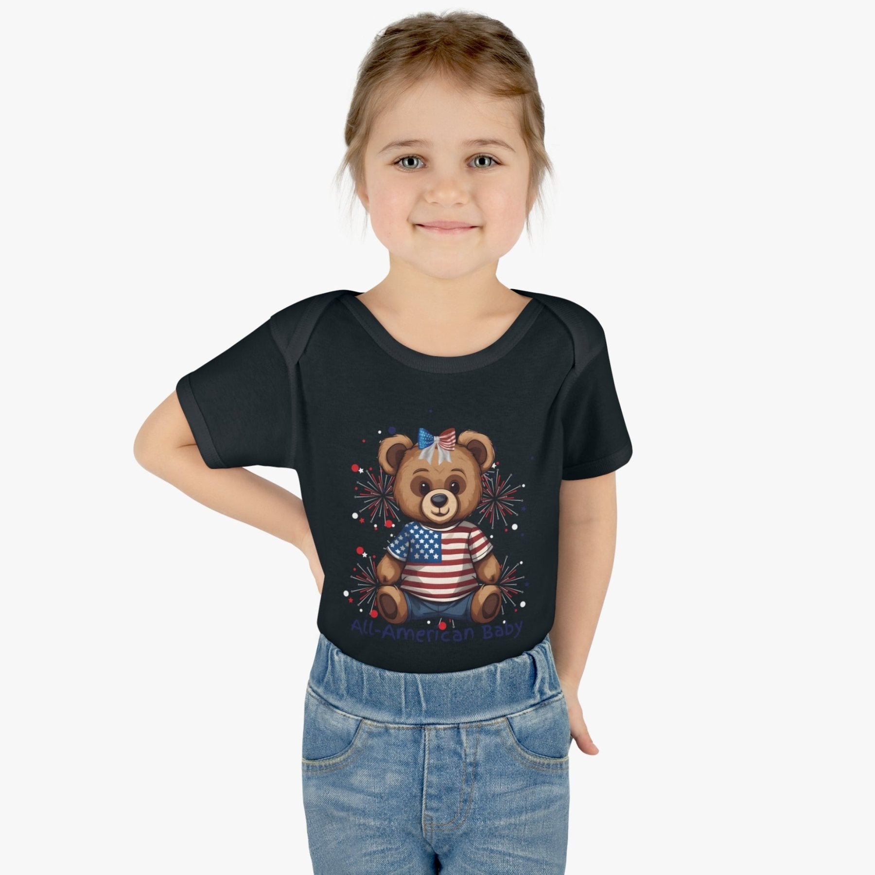 All American Baby, Bear with Bow, Onesie, Bodysuit, 0M-24M - Janlyn's Crafts