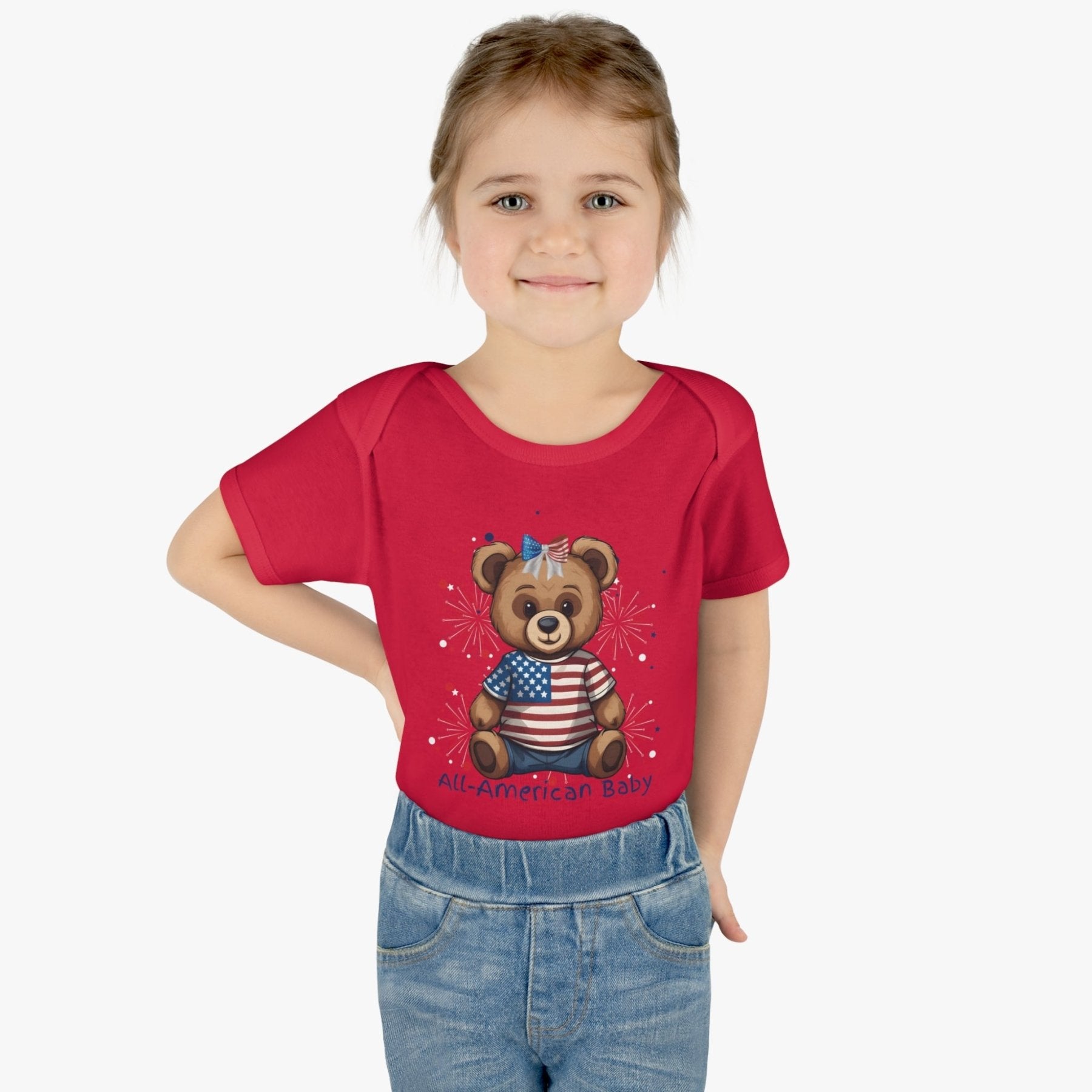 All American Baby, Bear with Bow, Onesie, Bodysuit, 0M-24M - Janlyn's Crafts