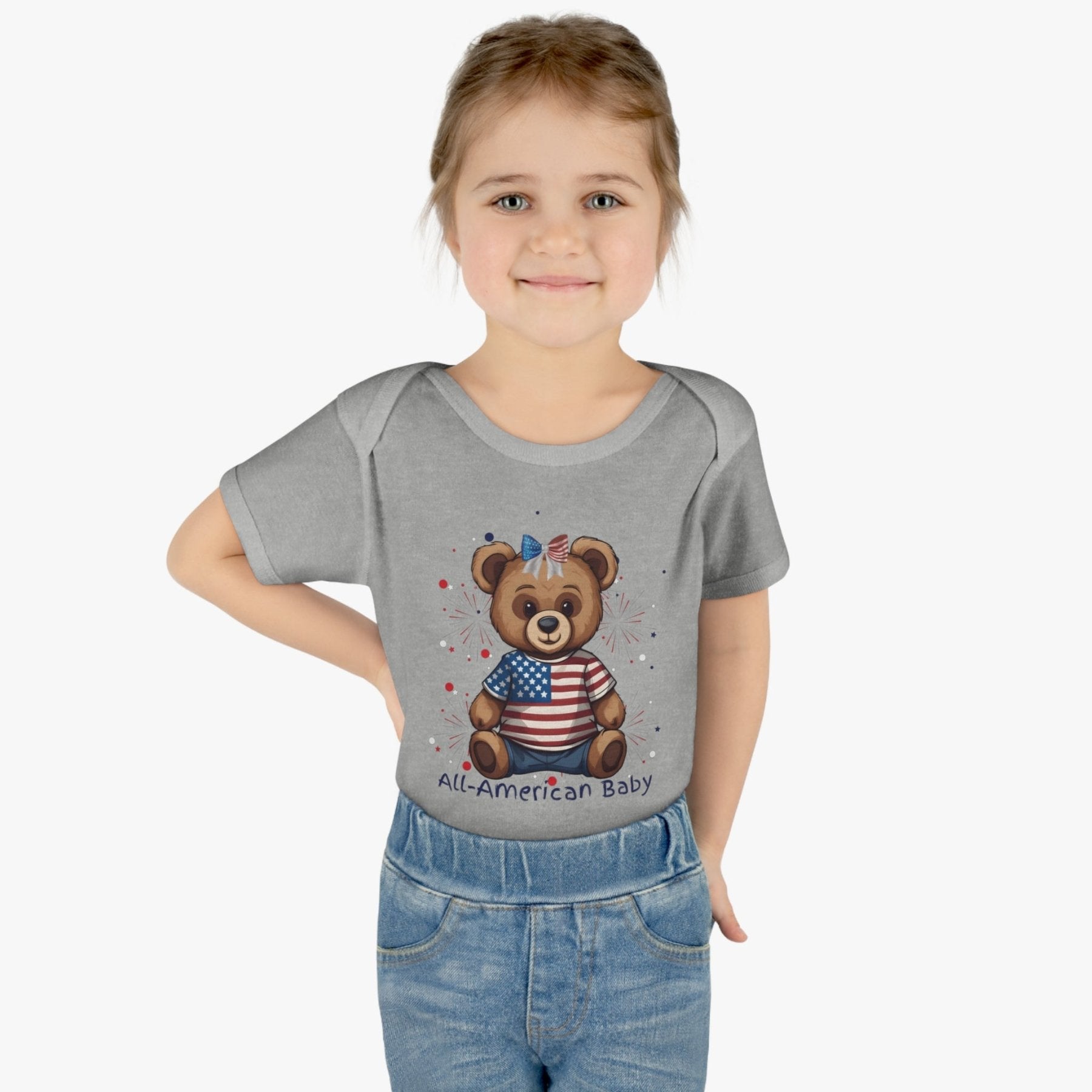 All American Baby, Bear with Bow, Onesie, Bodysuit, 0M-24M - Janlyn's Crafts