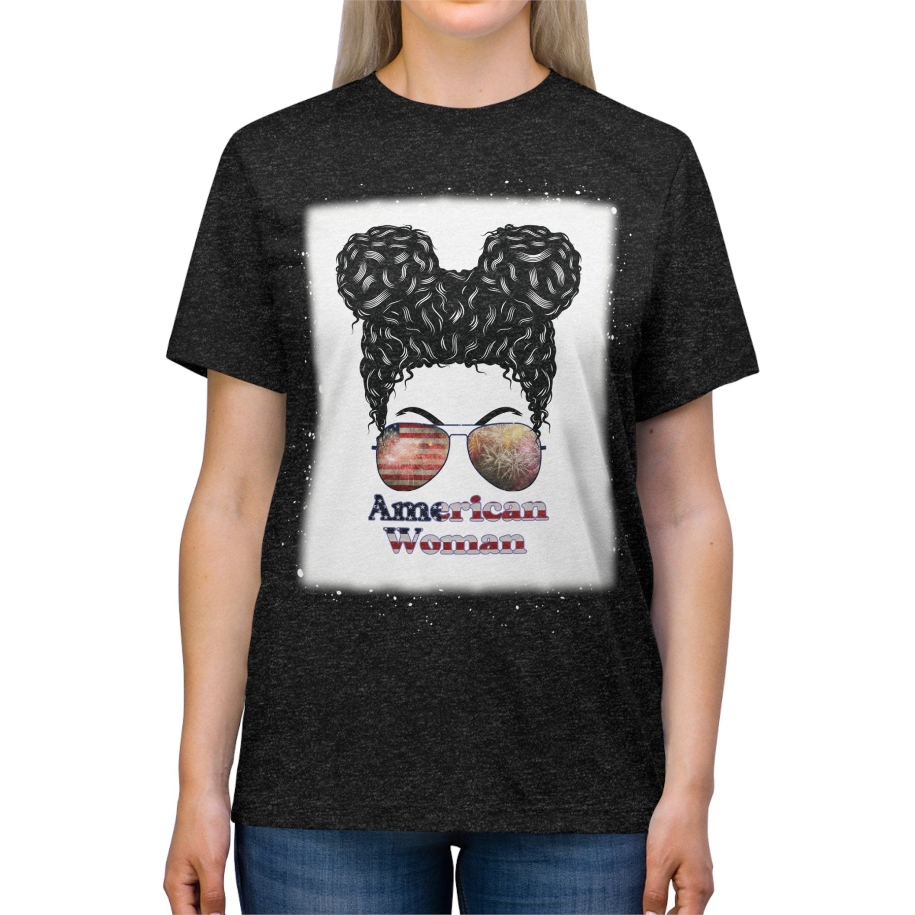 American Woman, Black Hair, Unisex Triblend T-Shirt - Janlyn's Crafts