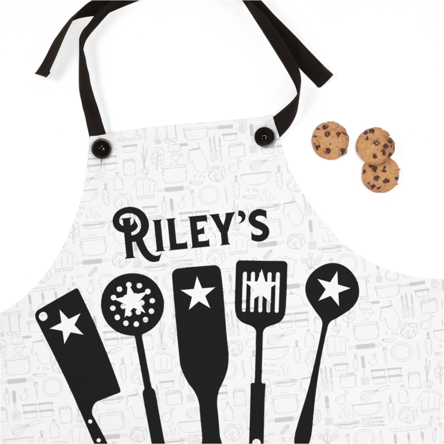 Apron, 5-Star Cooking, 5 White Stars, Personalized Unisex Apron - Janlyn's Crafts