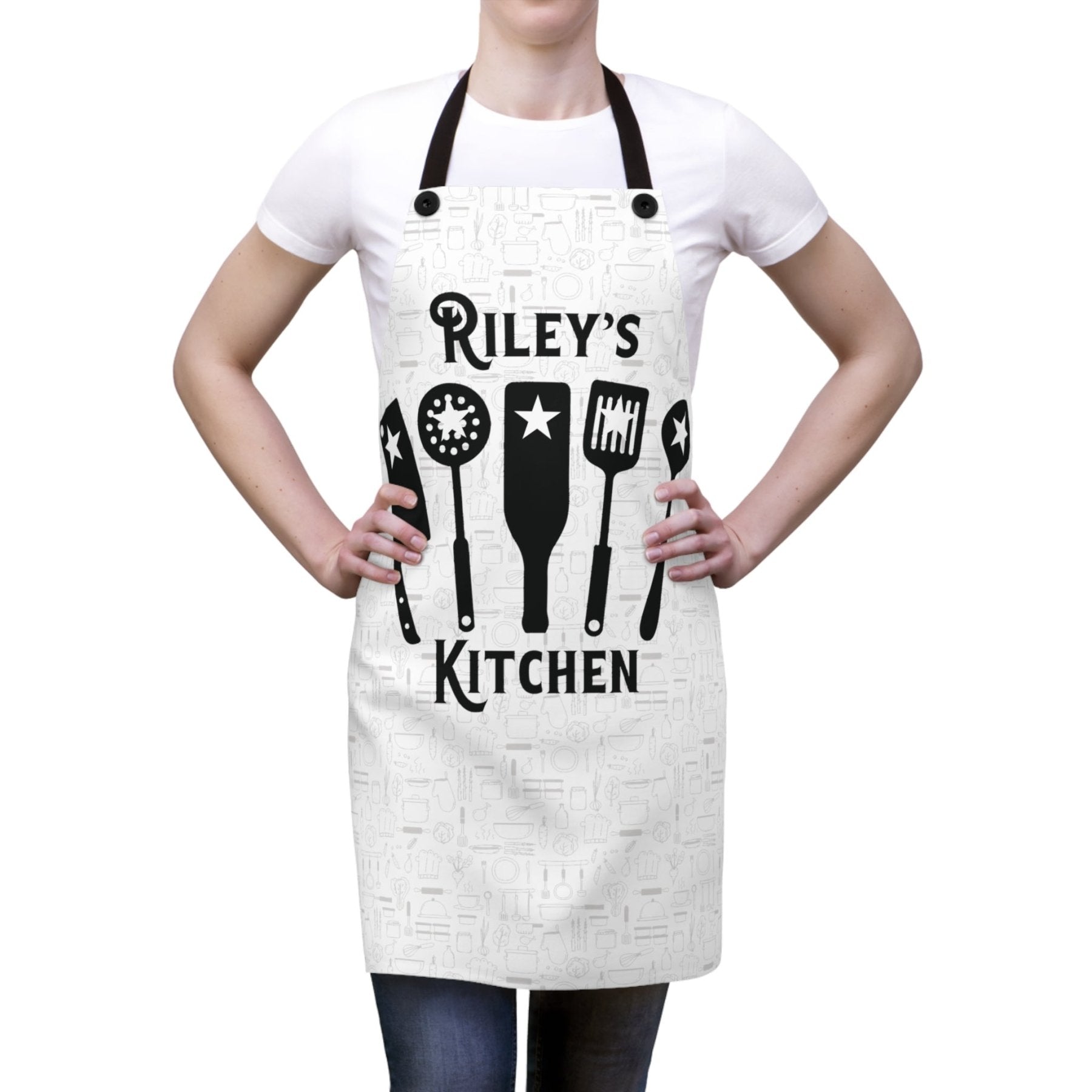 Apron, 5-Star Cooking, 5 White Stars, Personalized Unisex Apron - Janlyn's Crafts