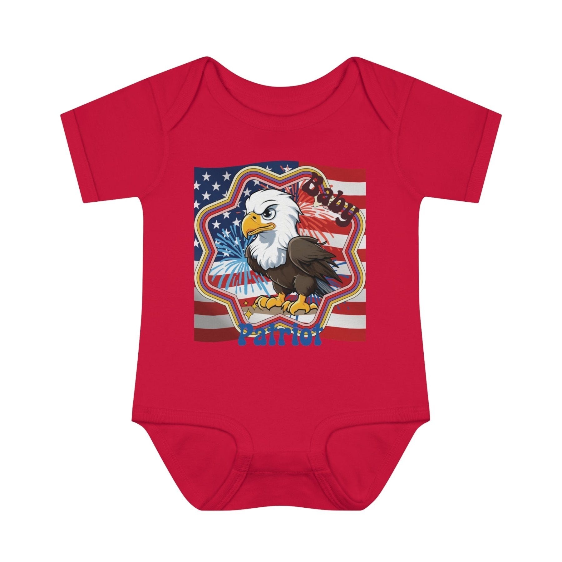 Baby Patriot, Baby Bald Eagle, Flag & Fireworks Background, Onesie, Bodysuit, 0M-24M - Janlyn's Crafts