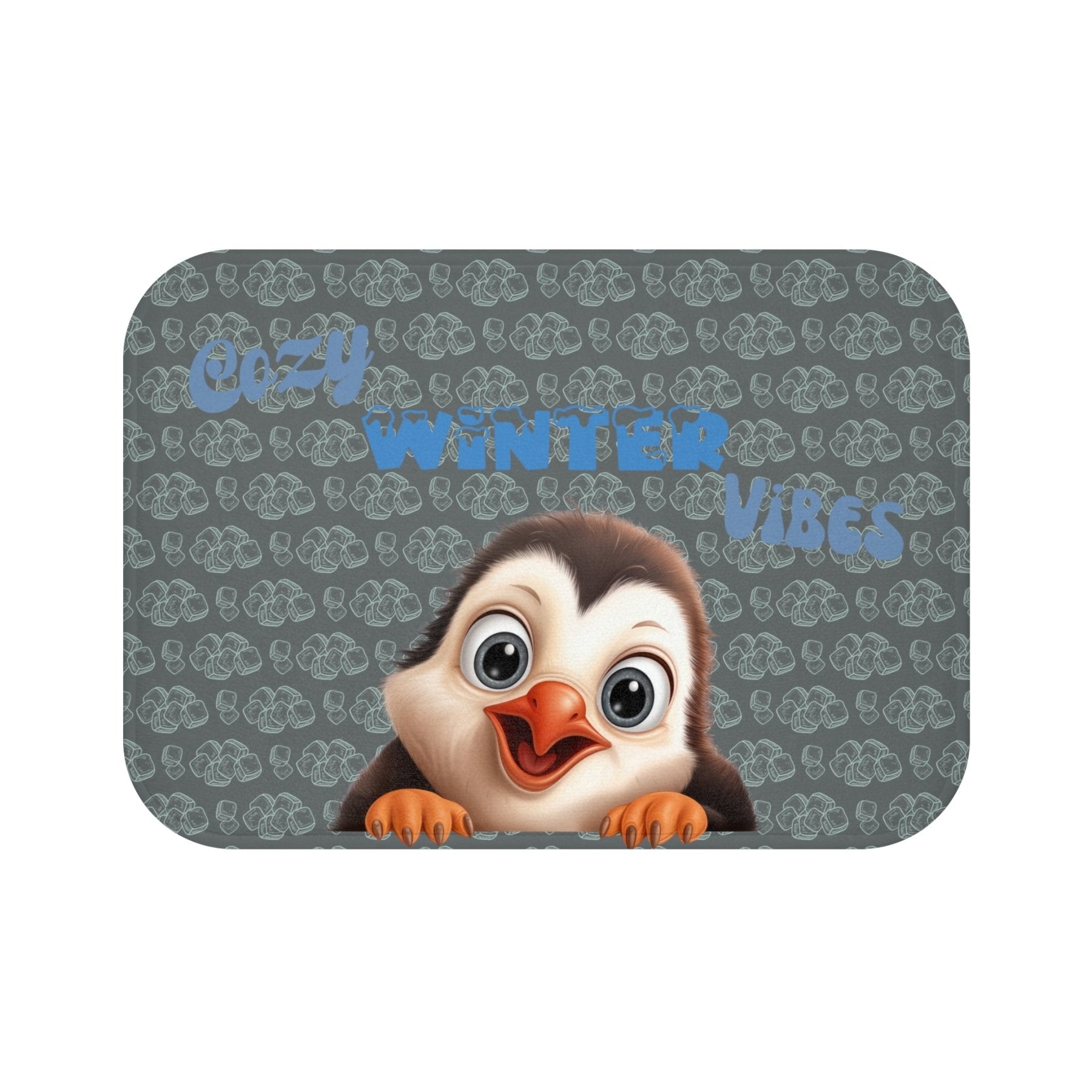 Bath Mat, Winter, Cozy Winter Vibes, Dark Gray, Penguin 1 - Janlyn's Crafts