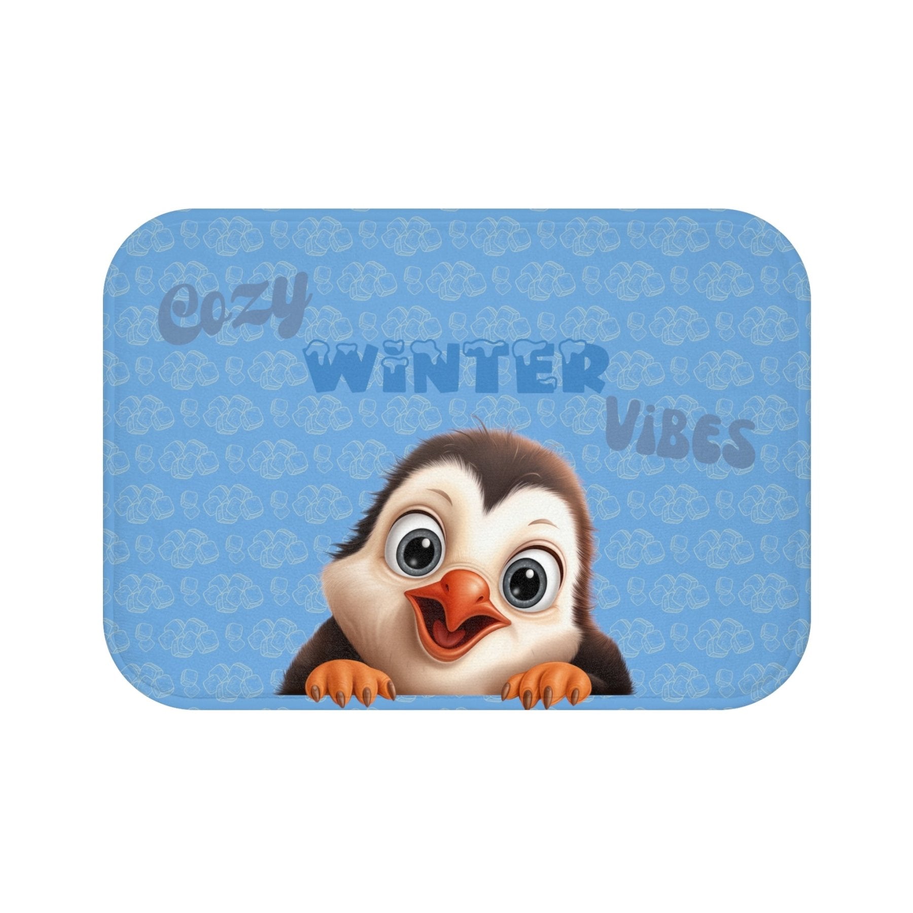 Bath Mat, Winter, Cozy Winter Vibes, Light Blue, Penguin 1 - Janlyn's Crafts