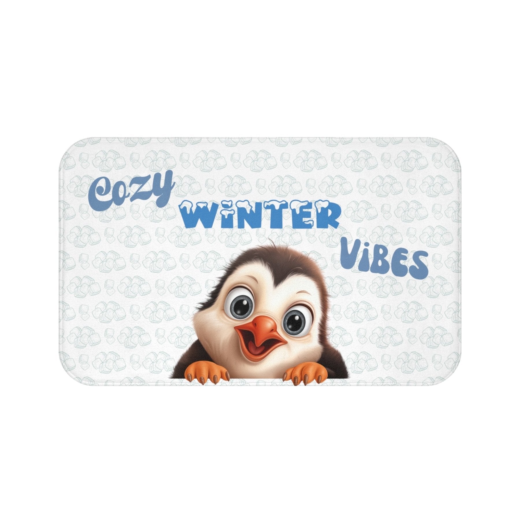 Bath Mat, Winter, Cozy Winter Vibes, White, Penguin 1 - Janlyn's Crafts