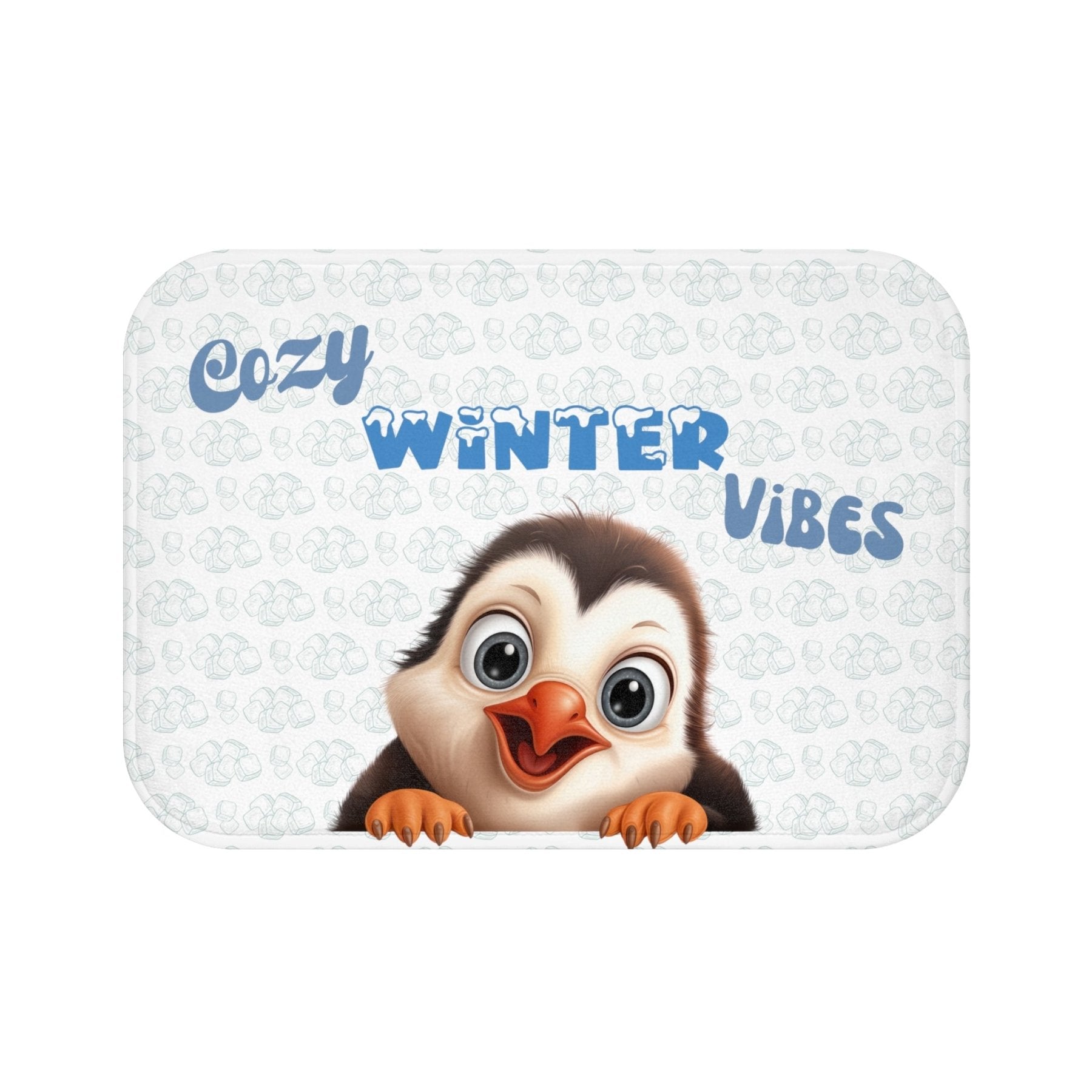 Bath Mat, Winter, Cozy Winter Vibes, White, Penguin 1 - Janlyn's Crafts