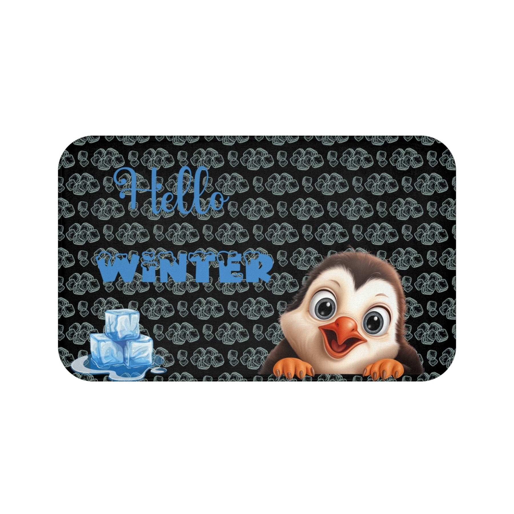 Bath Mat, Winter, Hello Winter, Black, Penguin 2 - Janlyn's Crafts