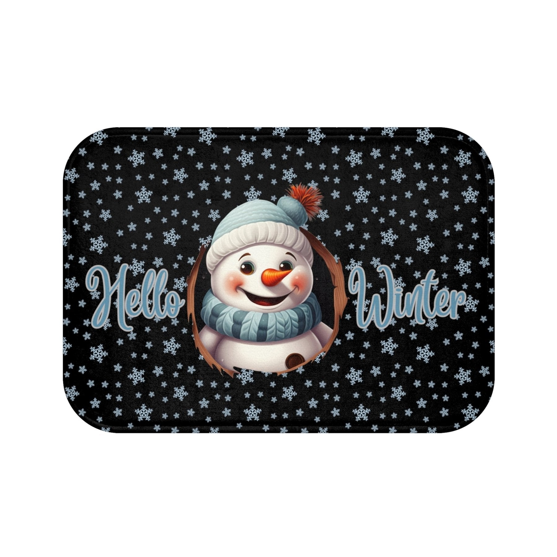 Bath Mat, Winter, Hello Winter, Black, Snowman 1 - Janlyn's Crafts