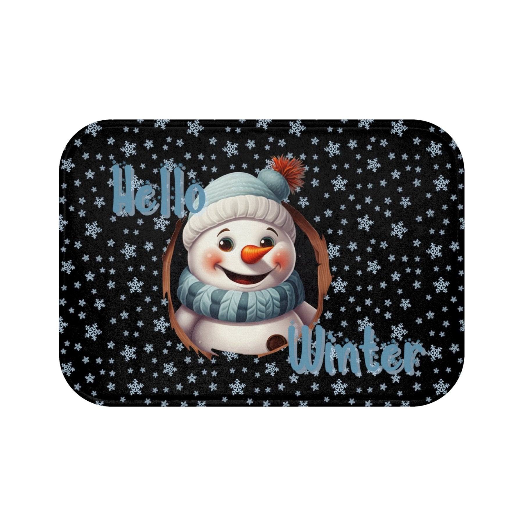 Bath Mat, Winter, Hello Winter, Black, Snowman 2 - Janlyn's Crafts