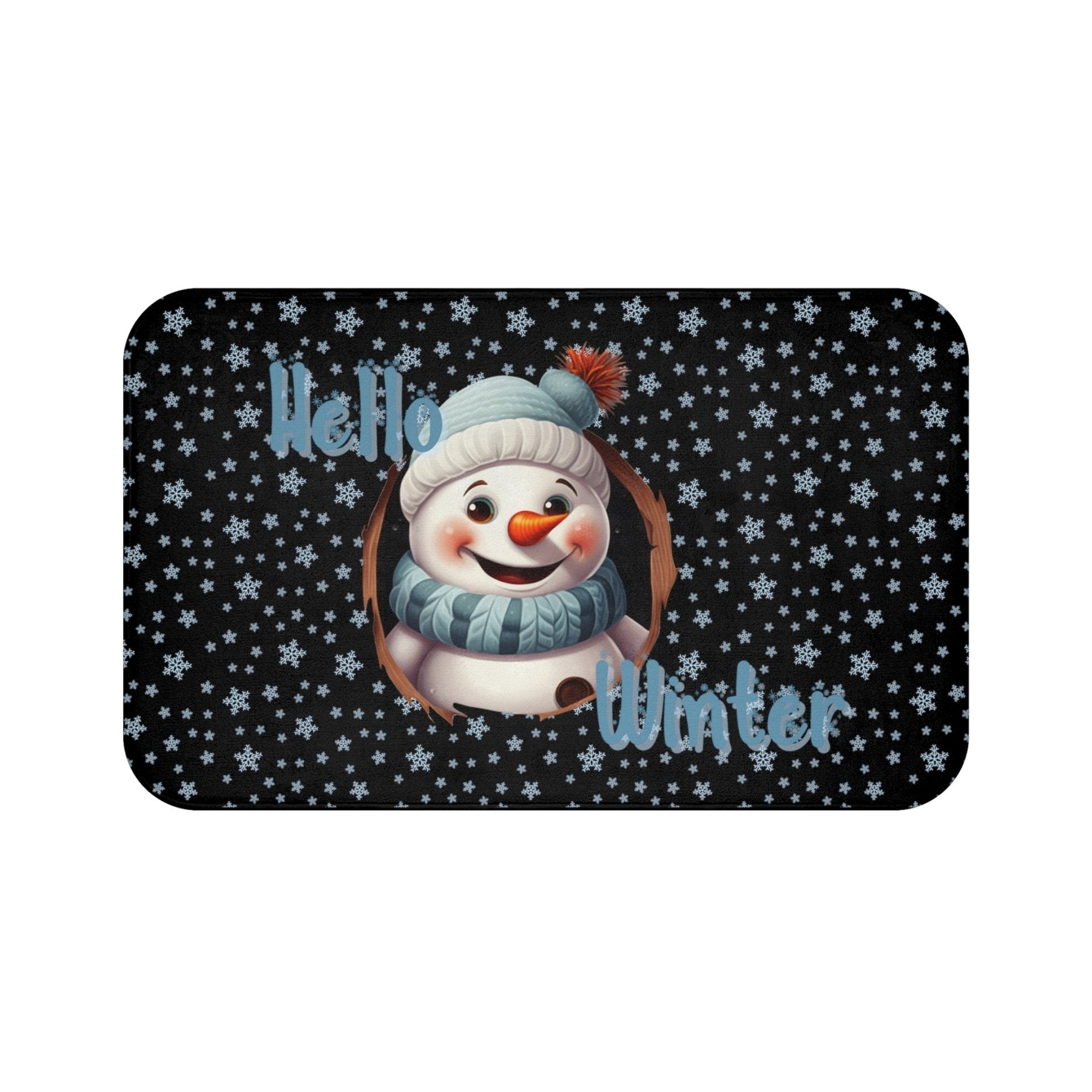 Bath Mat, Winter, Hello Winter, Black, Snowman 2 - Janlyn's Crafts