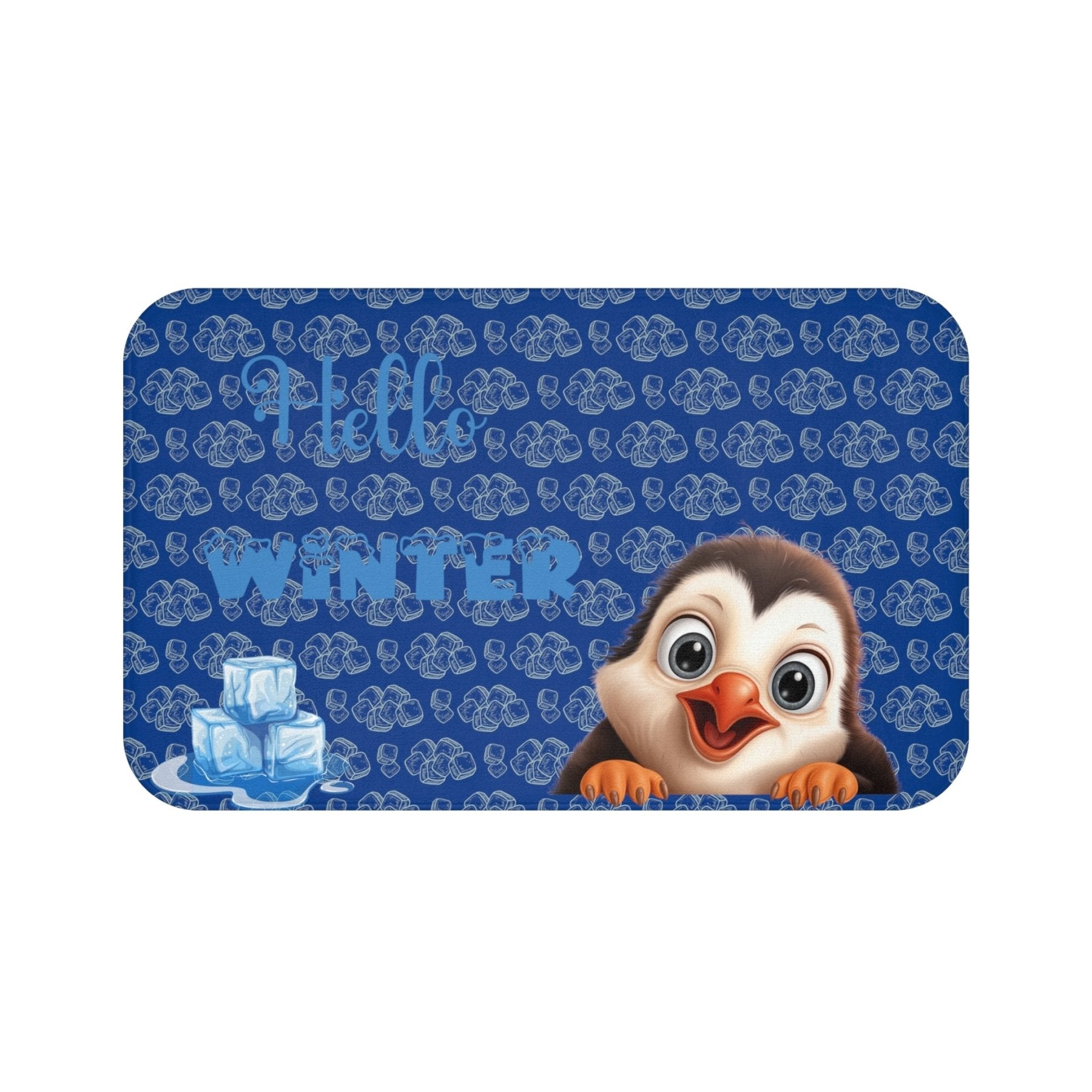 Bath Mat, Winter, Hello Winter, Dark Blue, Penguin 2 - Janlyn's Crafts