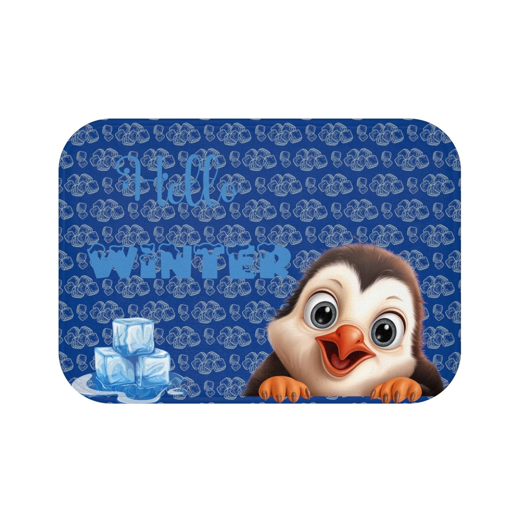 Bath Mat, Winter, Hello Winter, Dark Blue, Penguin 2 - Janlyn's Crafts