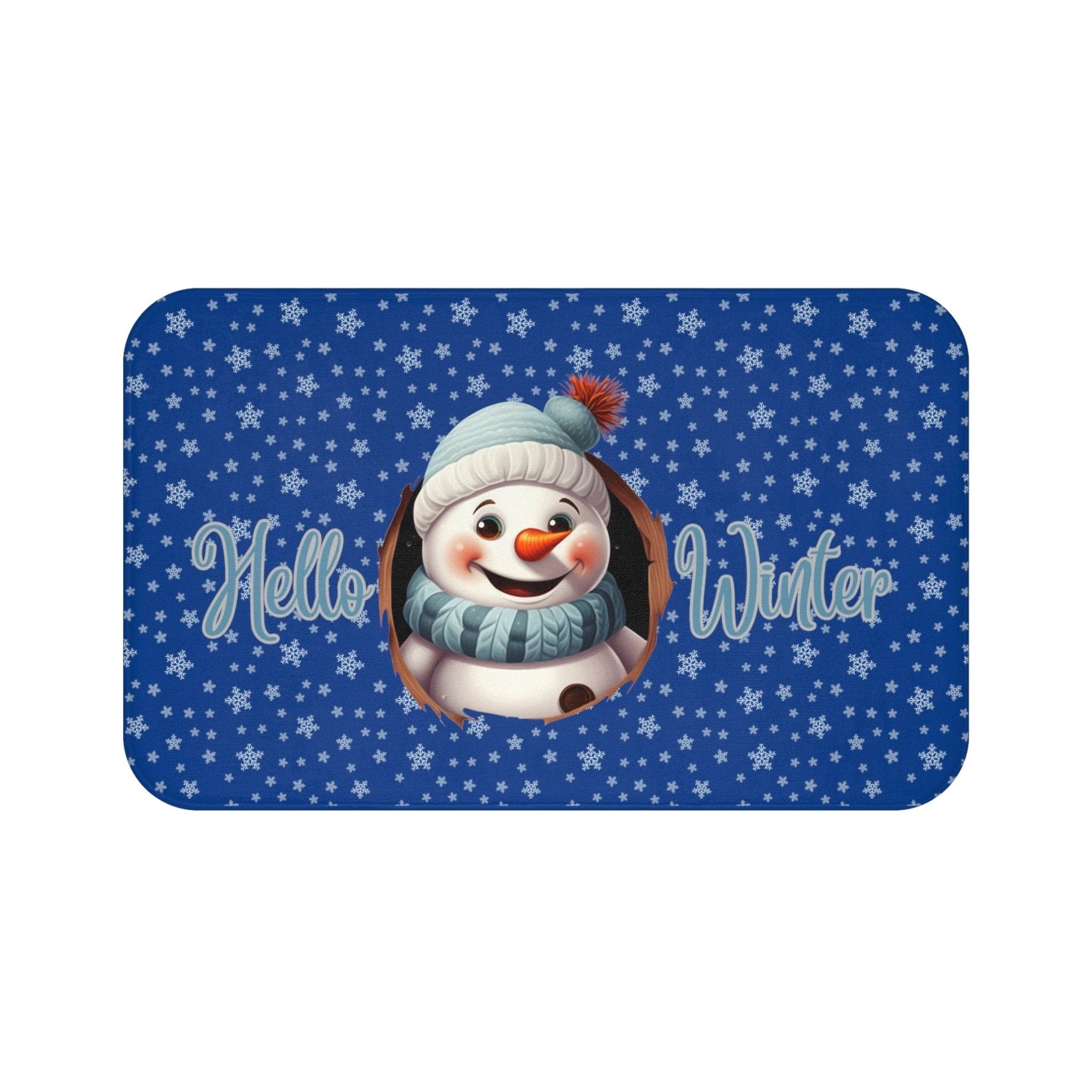 Bath Mat, Winter, Hello Winter, Dark Blue, Snowman 1 - Janlyn's Crafts