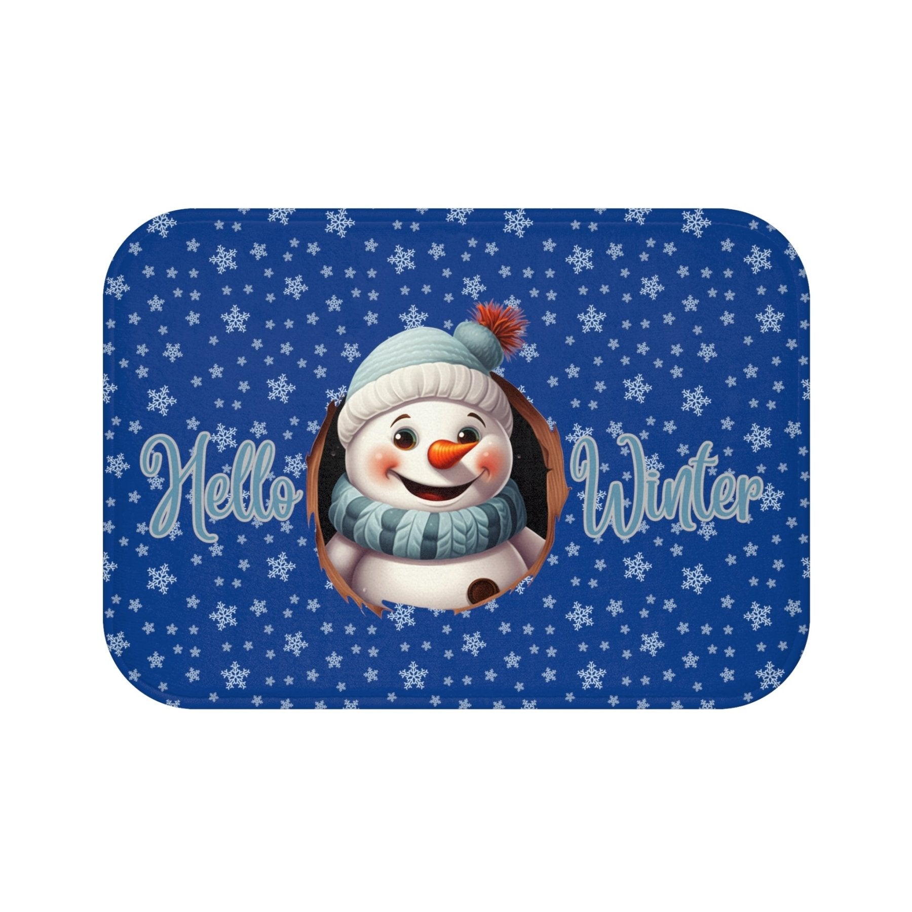 Bath Mat, Winter, Hello Winter, Dark Blue, Snowman 1 - Janlyn's Crafts