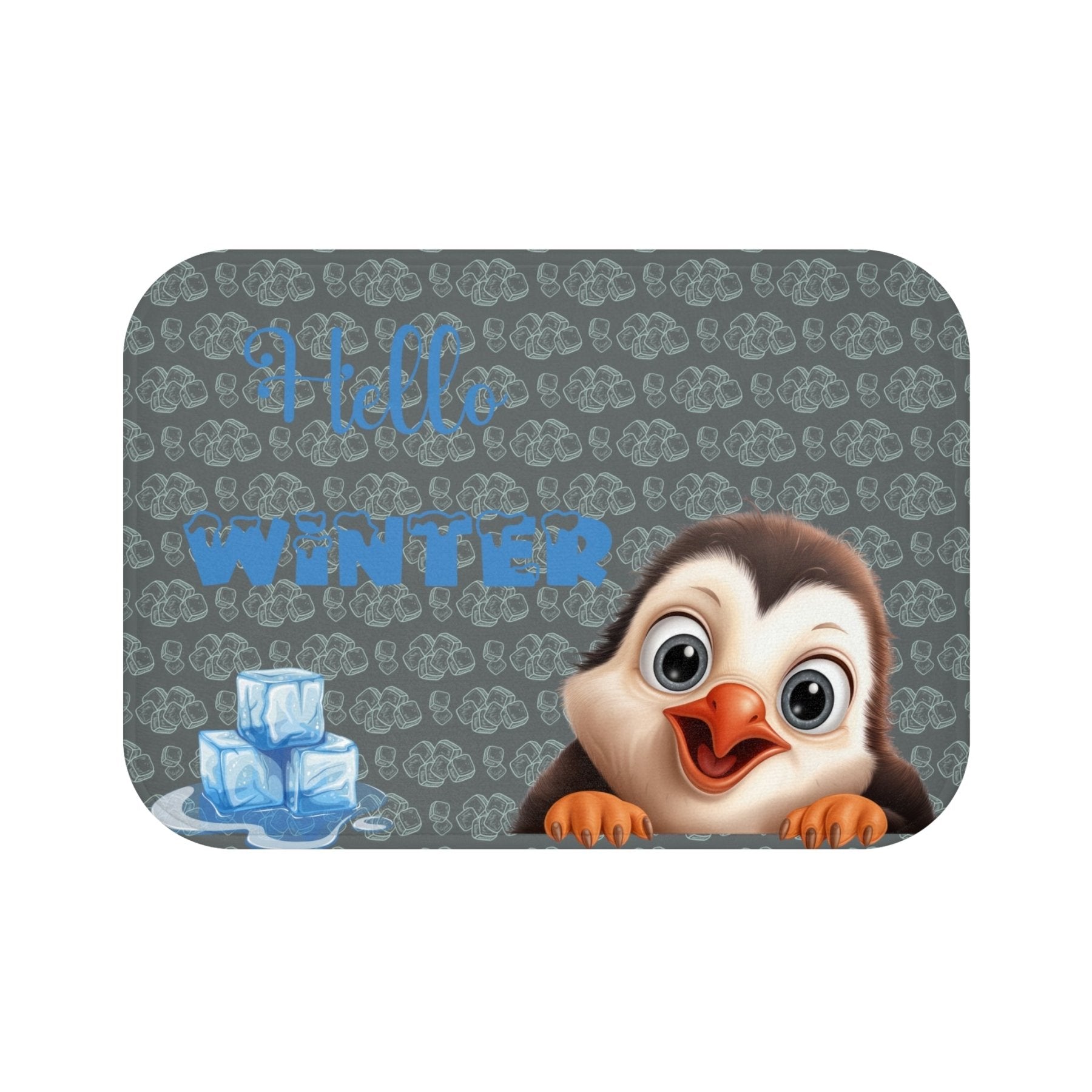 Bath Mat, Winter, Hello Winter, Dark Gray, Penguin 2 - Janlyn's Crafts