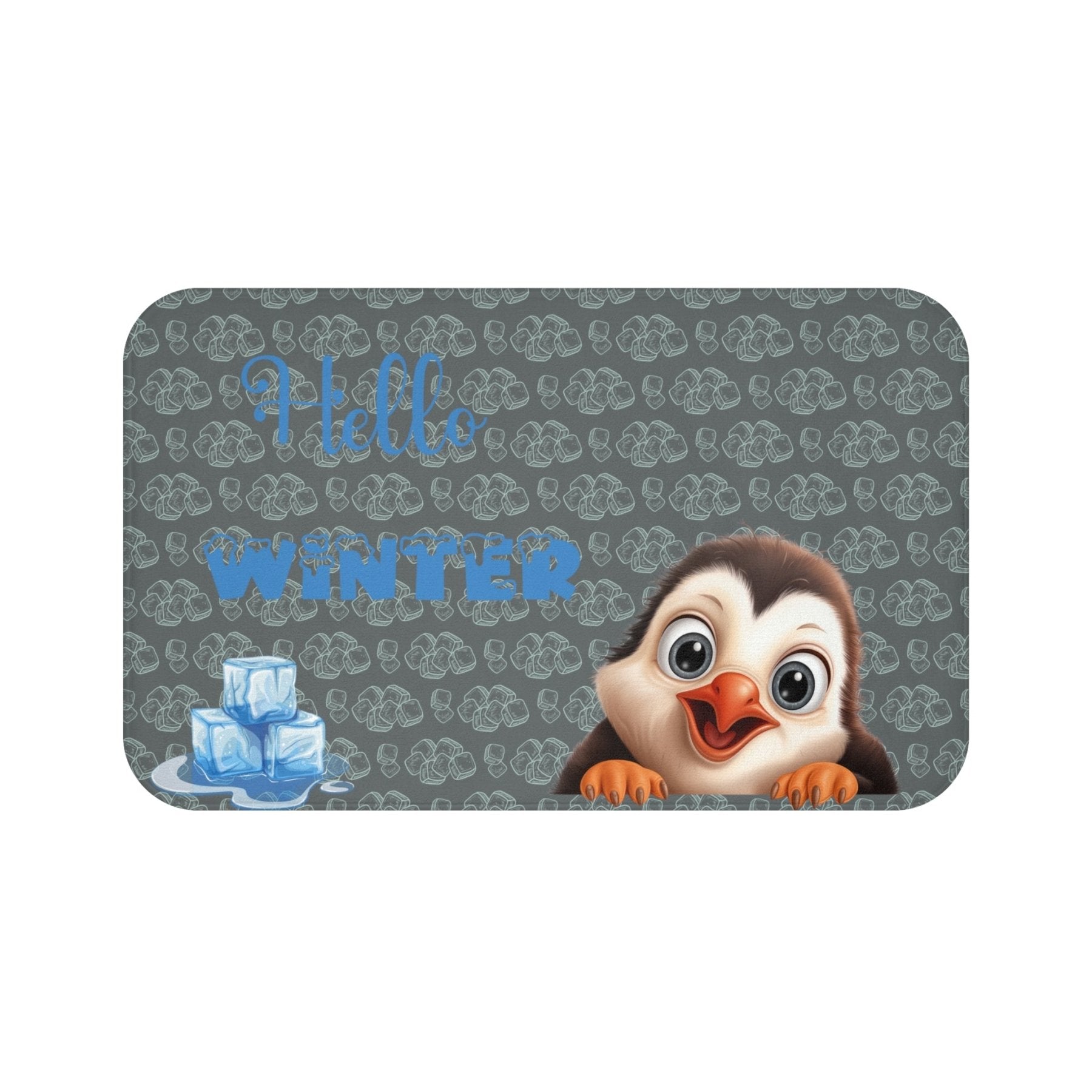 Bath Mat, Winter, Hello Winter, Dark Gray, Penguin 2 - Janlyn's Crafts