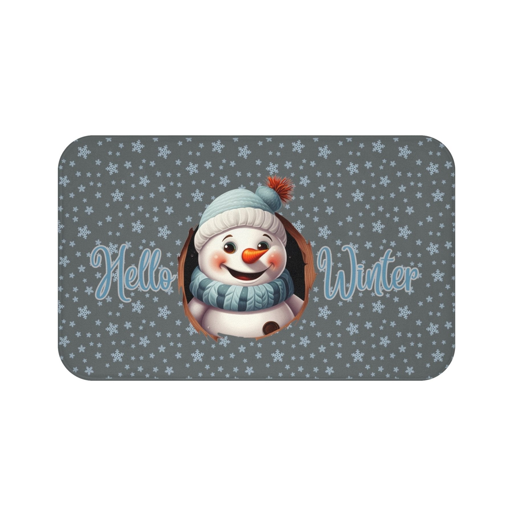 Bath Mat, Winter, Hello Winter, Dark Gray, Snowman 1 - Janlyn's Crafts