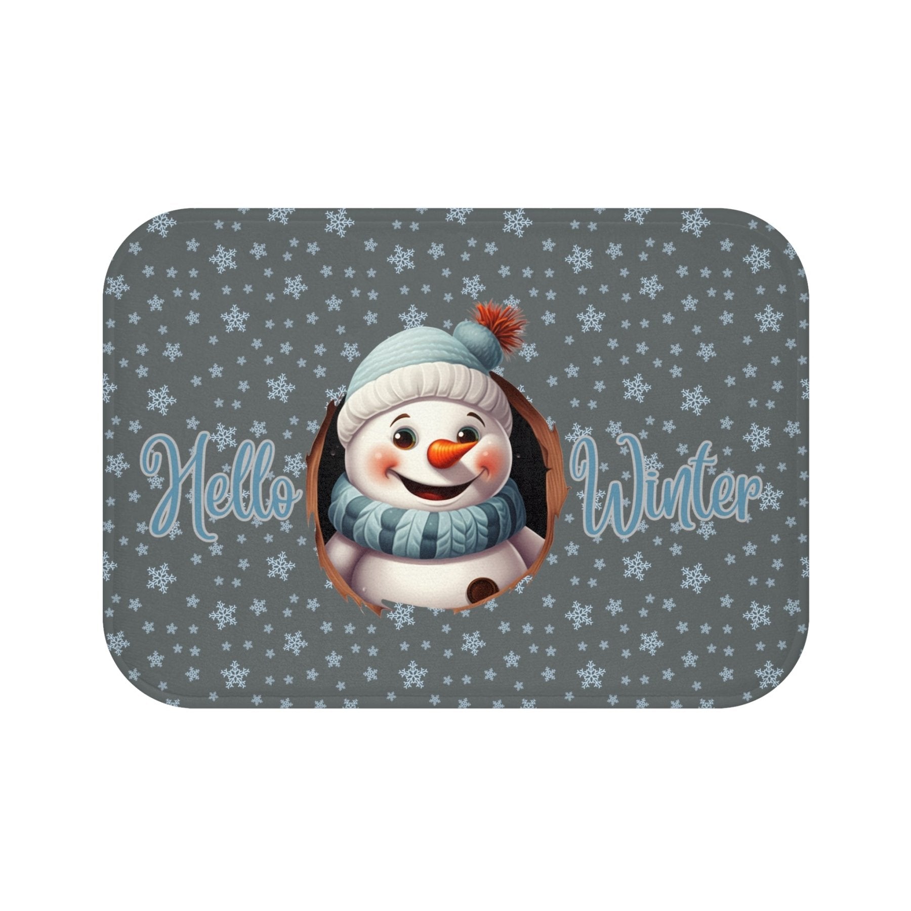 Bath Mat, Winter, Hello Winter, Dark Gray, Snowman 1 - Janlyn's Crafts