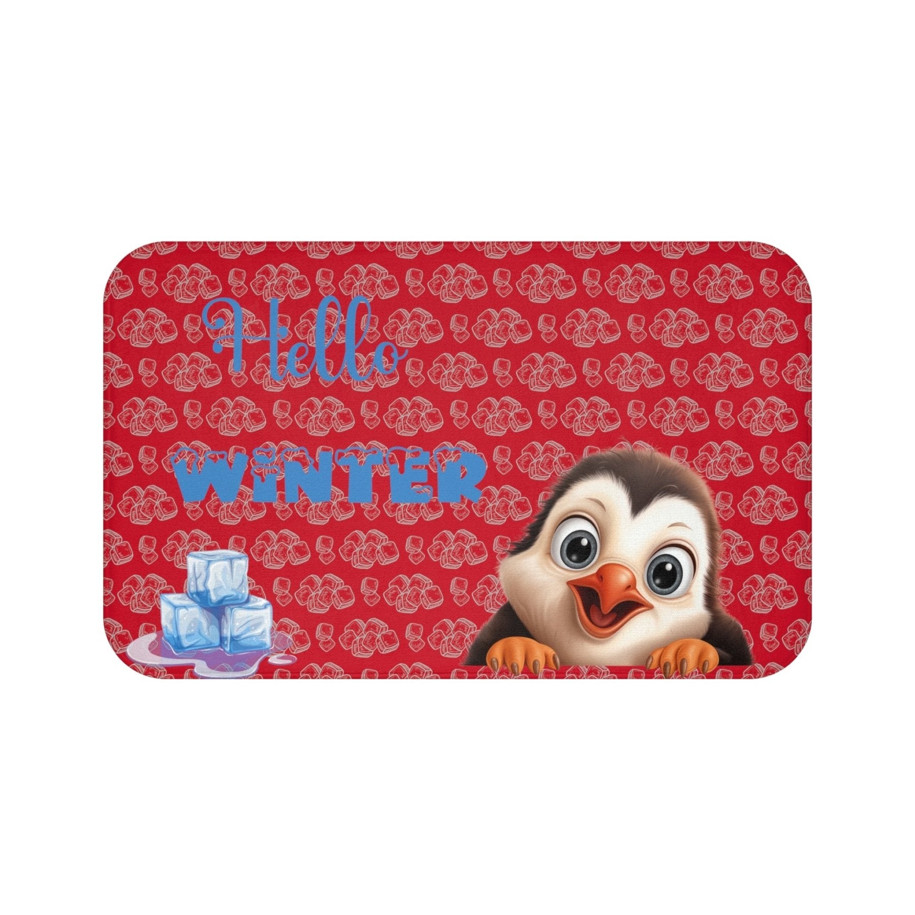 Bath Mat, Winter, Hello Winter, Dark Red, Penguin 2 - Janlyn's Crafts