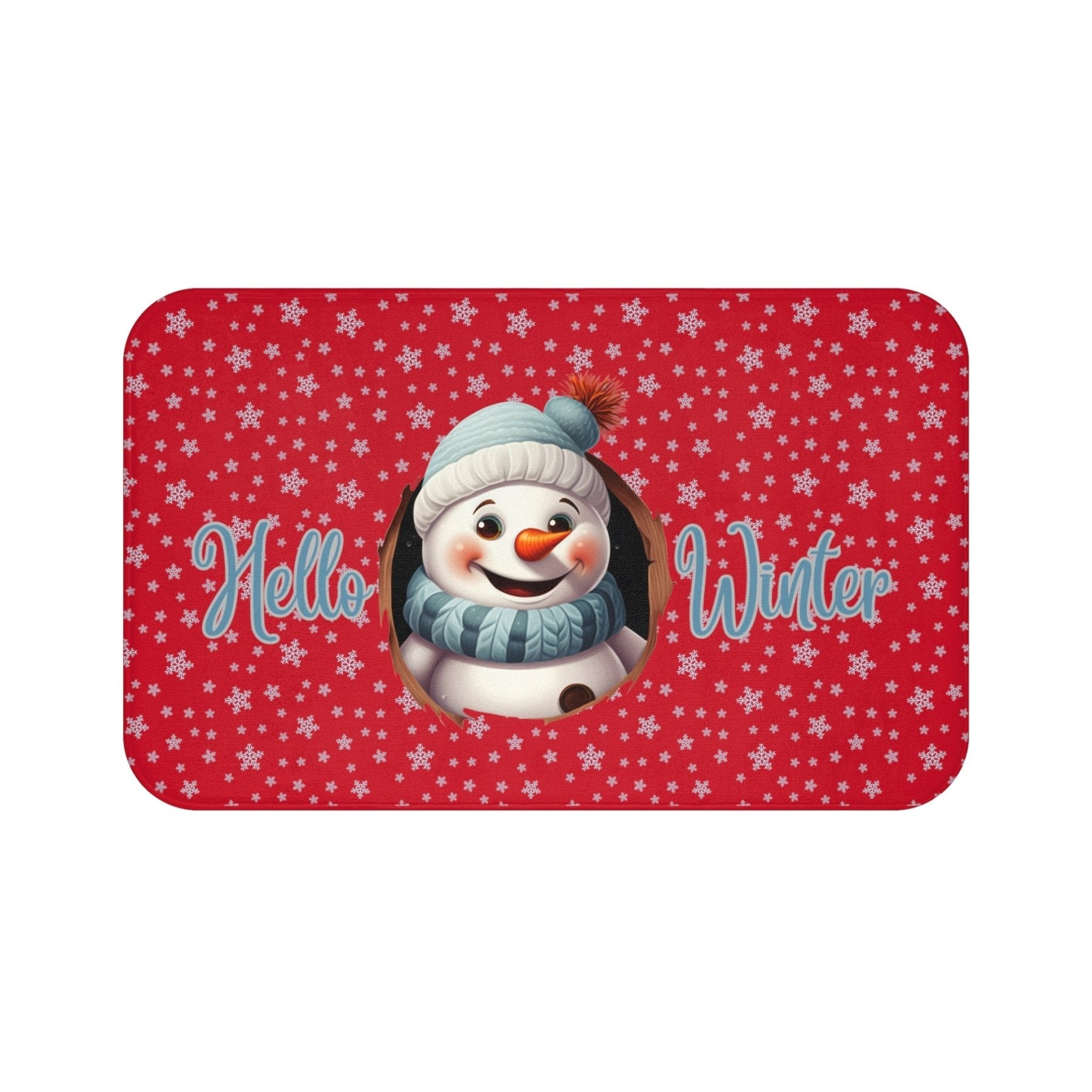 Bath Mat, Winter, Hello Winter, Dark Red, Snowman 1 - Janlyn's Crafts