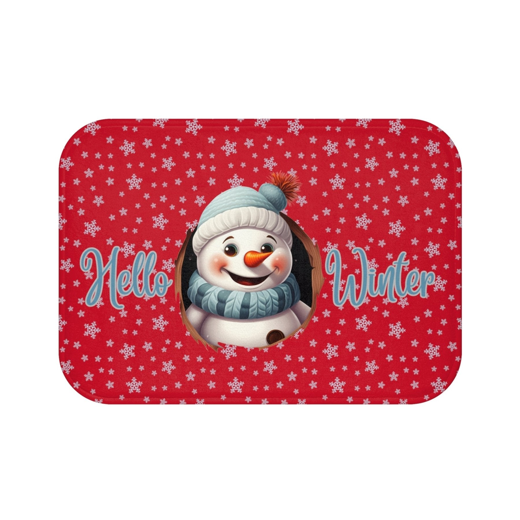 Bath Mat, Winter, Hello Winter, Dark Red, Snowman 1 - Janlyn's Crafts