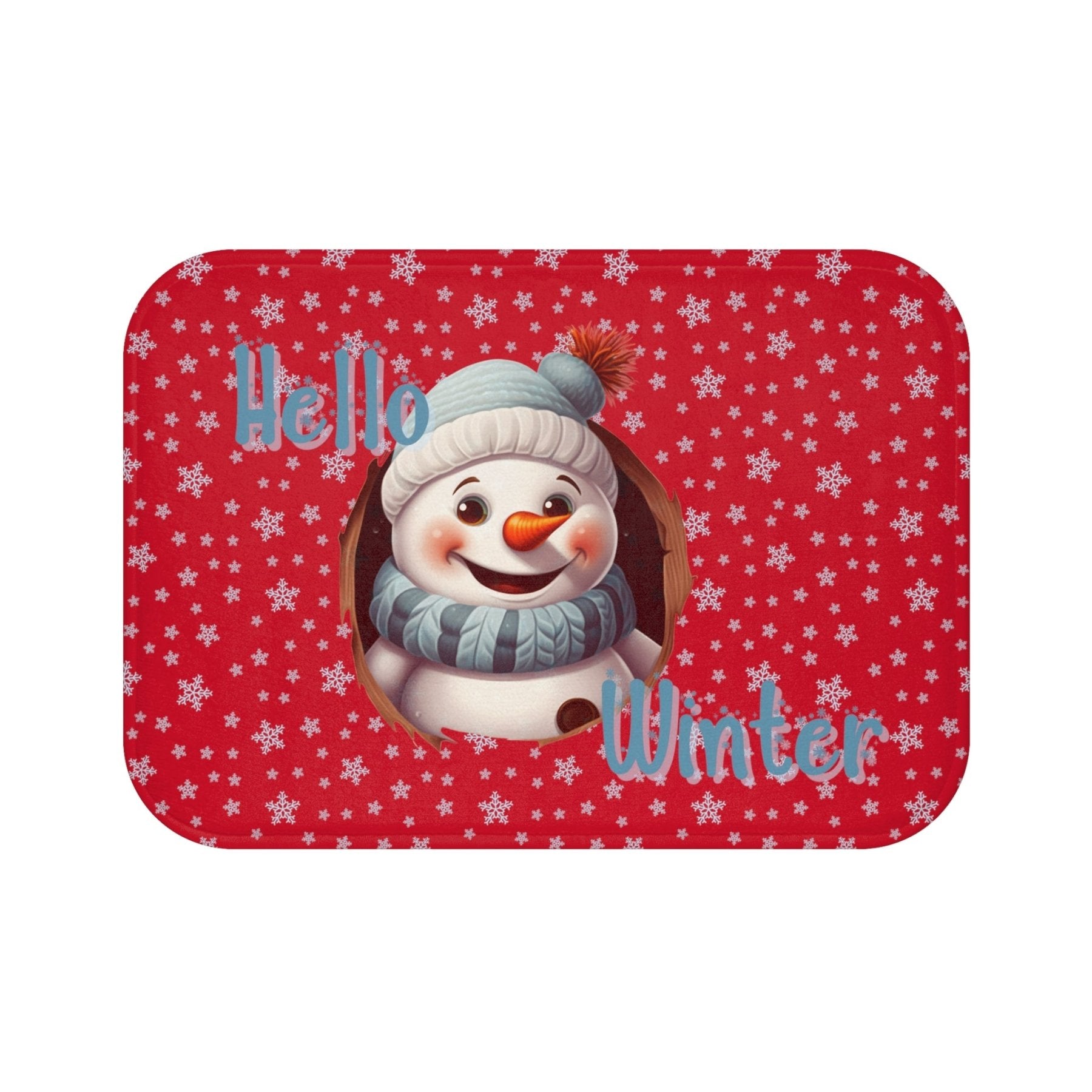 Bath Mat, Winter, Hello Winter, Dark Red, Snowman 2 - Janlyn's Crafts