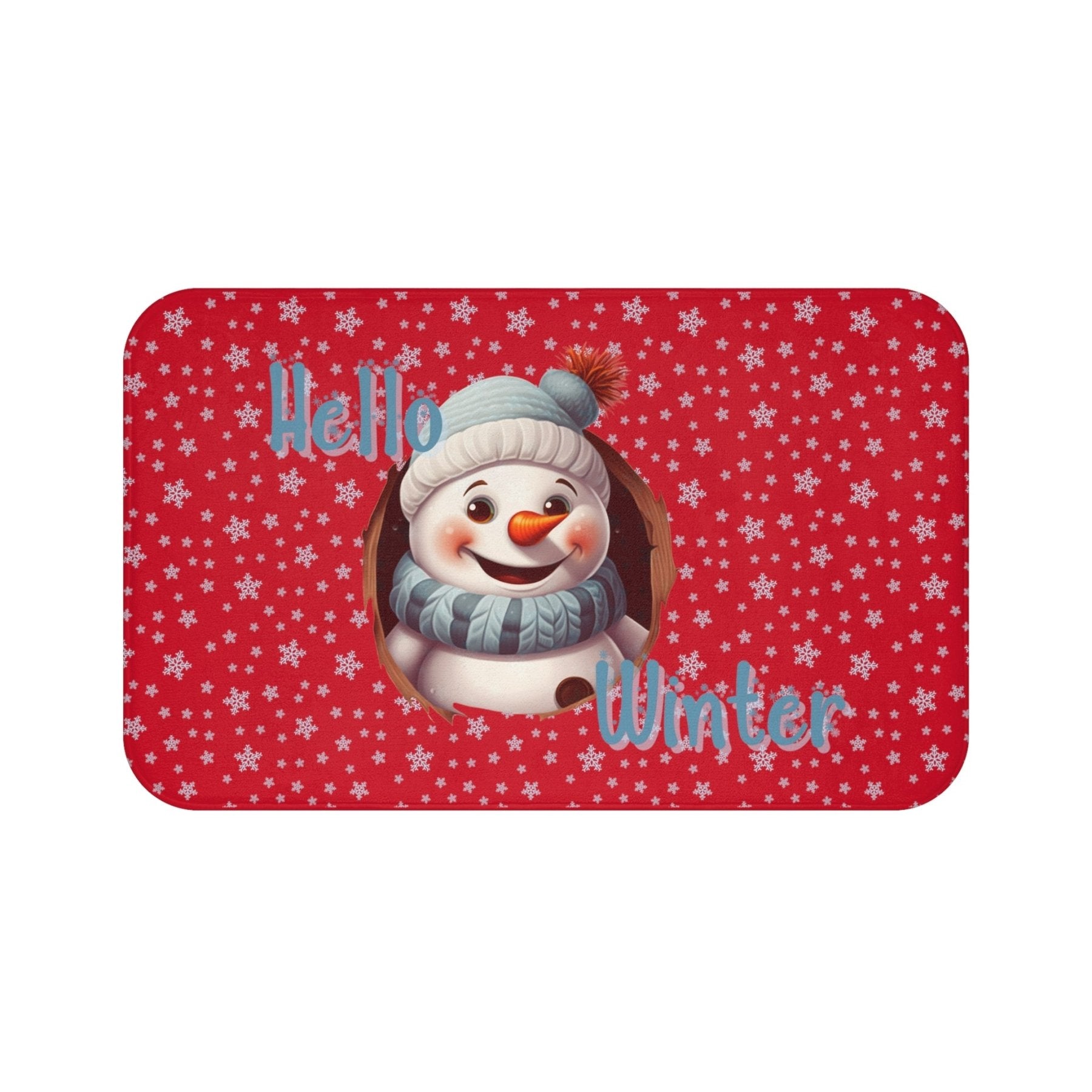 Bath Mat, Winter, Hello Winter, Dark Red, Snowman 2 - Janlyn's Crafts