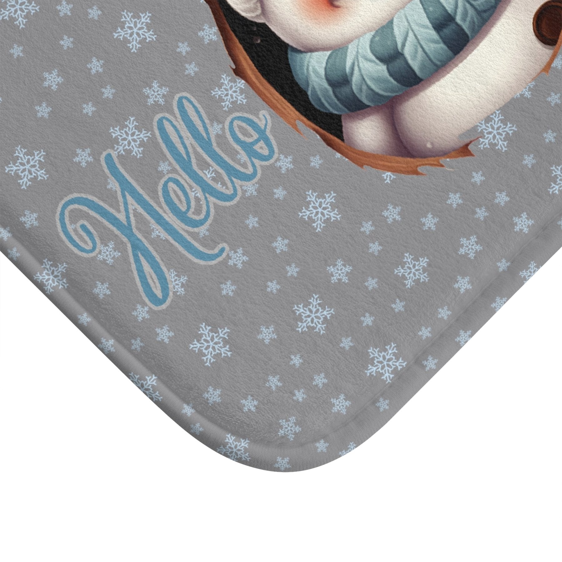 Bath Mat, Winter, Hello Winter, Gray, Snowman 1 - Janlyn's Crafts