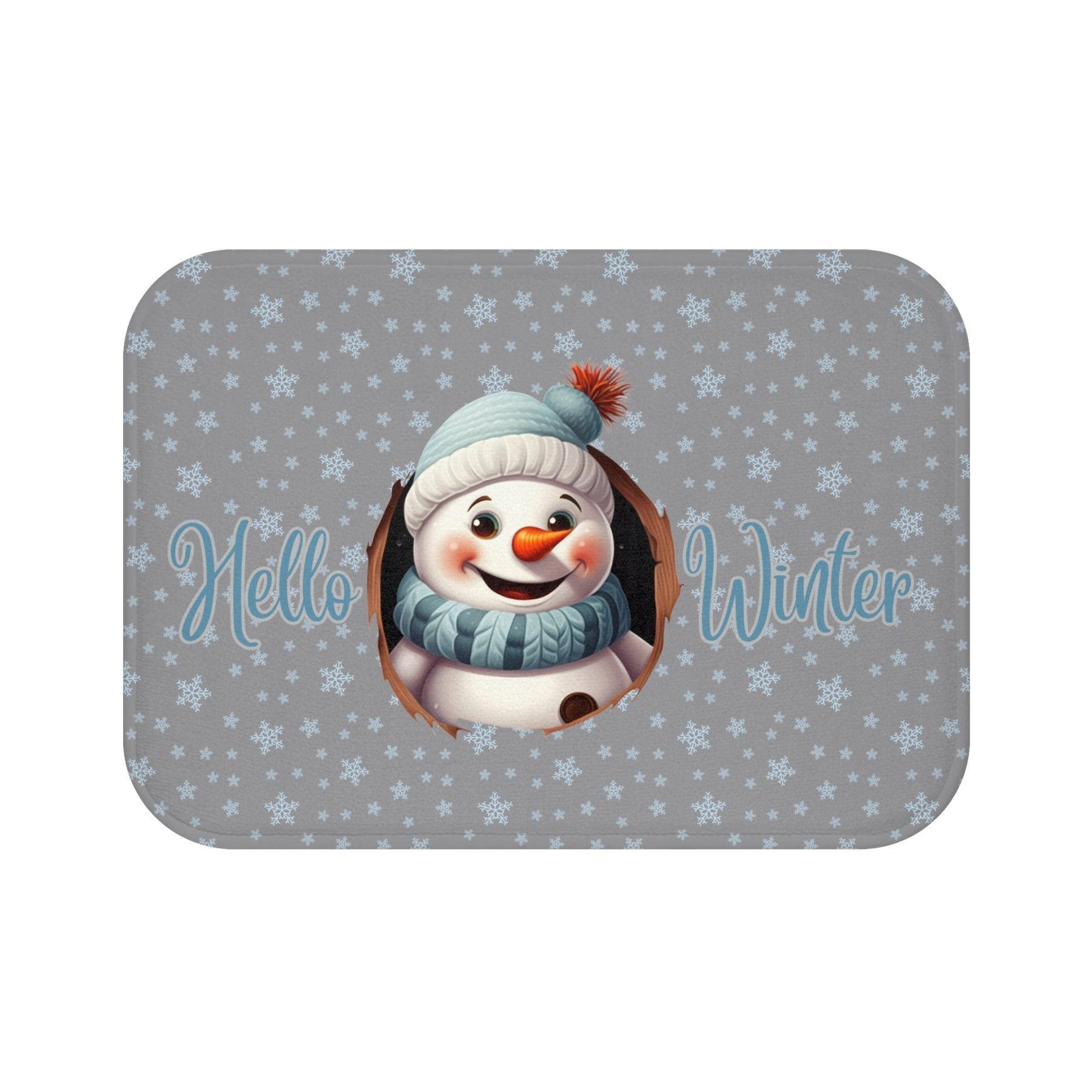 Bath Mat, Winter, Hello Winter, Gray, Snowman 1 - Janlyn's Crafts