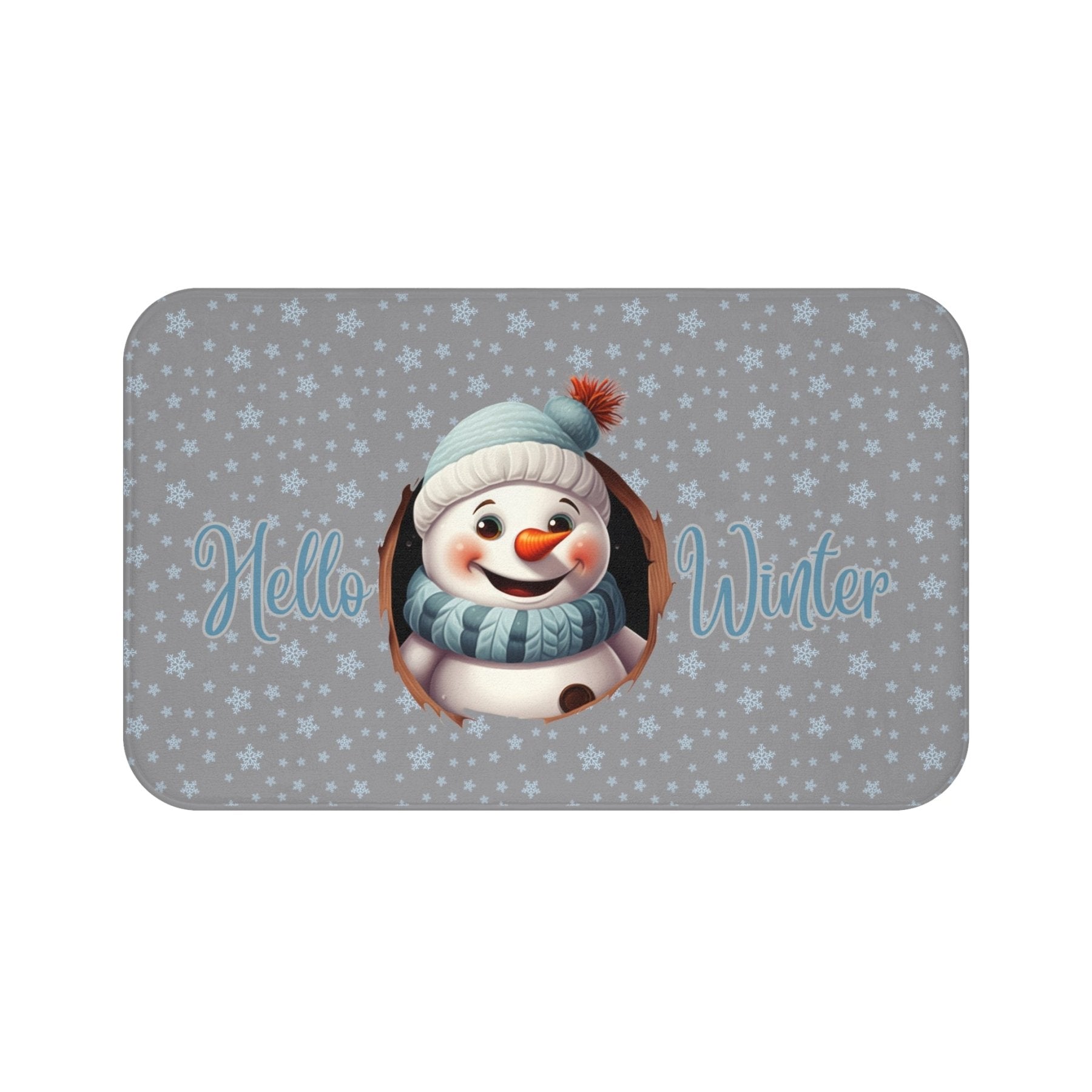 Bath Mat, Winter, Hello Winter, Gray, Snowman 1 - Janlyn's Crafts