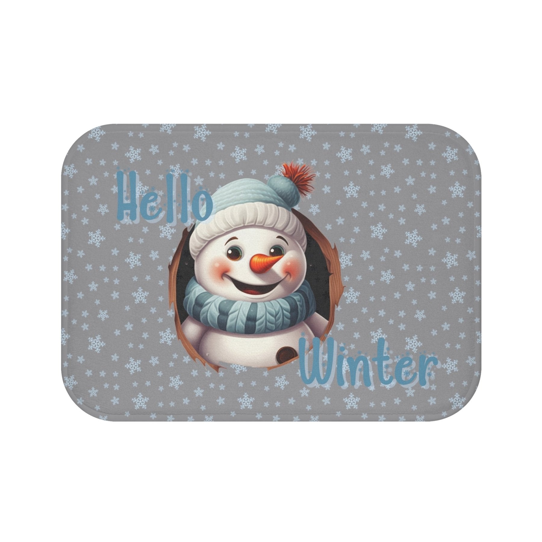 Bath Mat, Winter, Hello Winter, Gray, Snowman 2 - Janlyn's Crafts