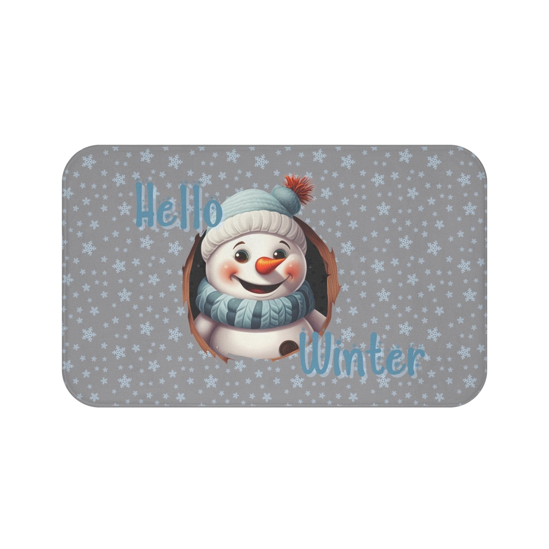 Bath Mat, Winter, Hello Winter, Gray, Snowman 2 - Janlyn's Crafts