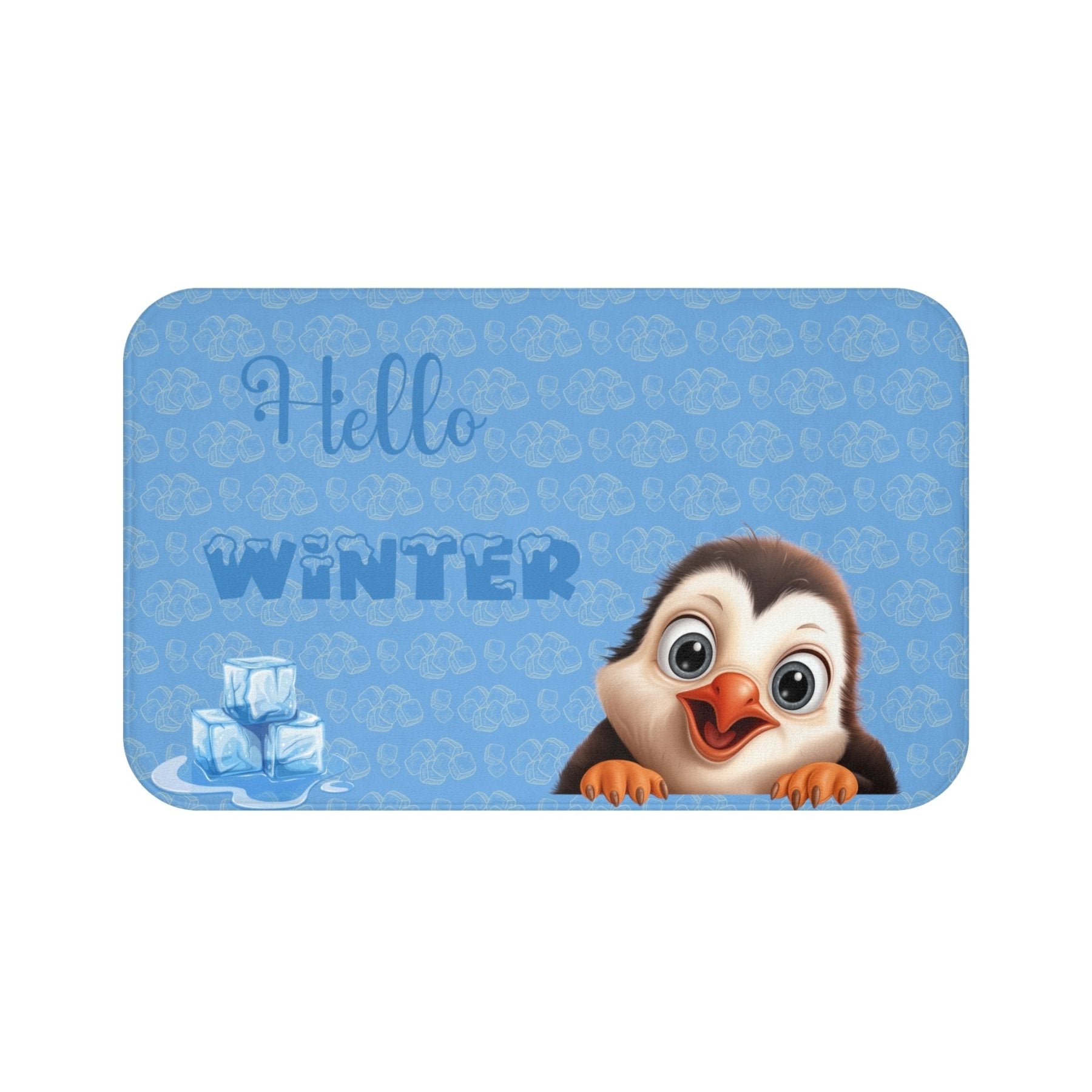 Bath Mat, Winter, Hello Winter, Light Blue, Penguin 2 - Janlyn's Crafts